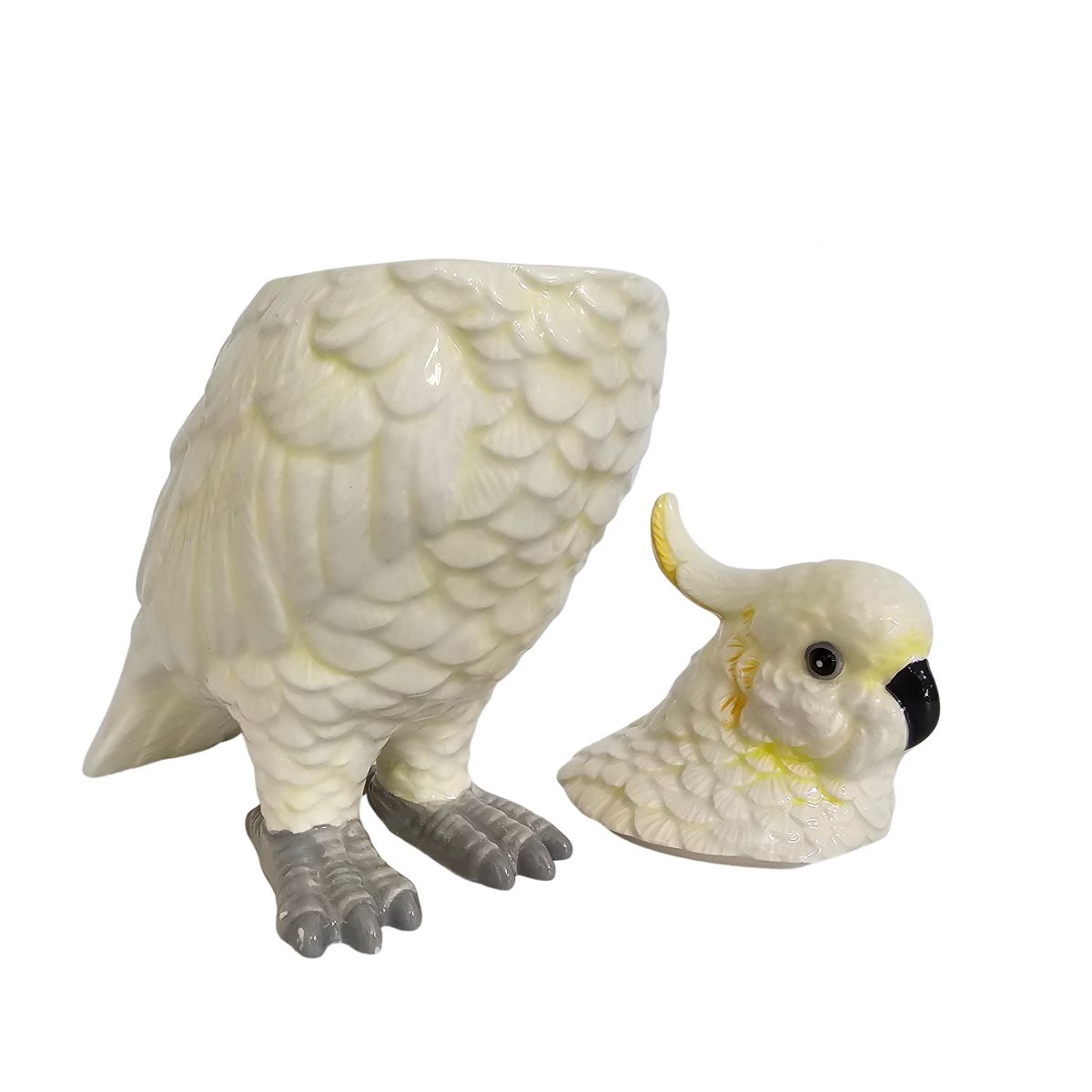 white ceramic white parrot with removeable lid