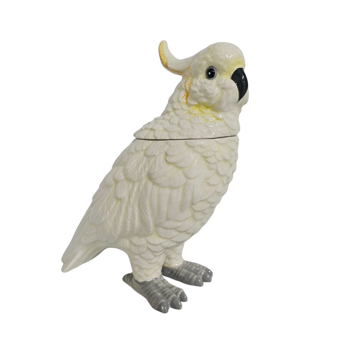 white ceramic white parrot with removeable lid