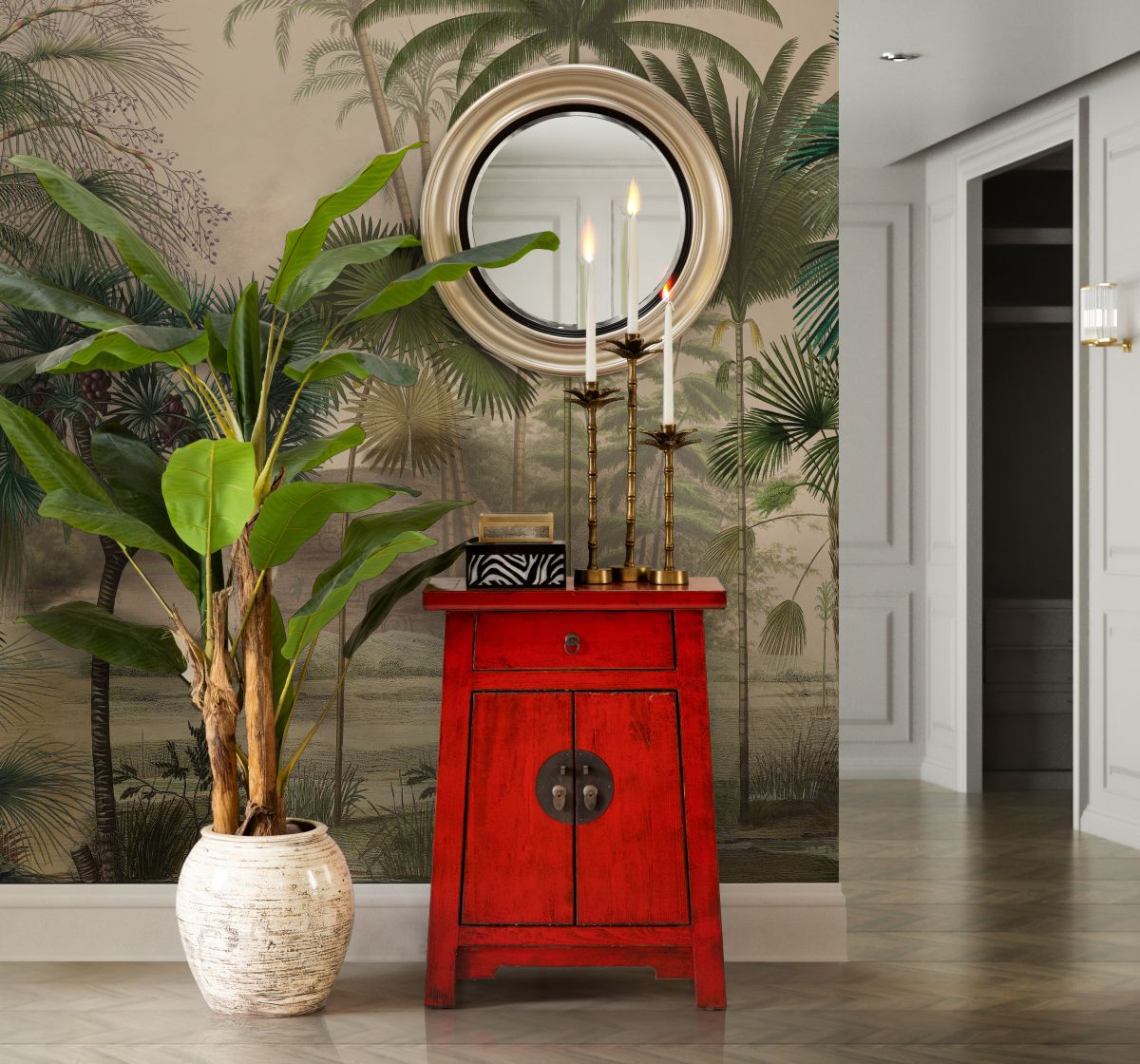 Painted lacquered cabinet with 2 doors and 1 drawer