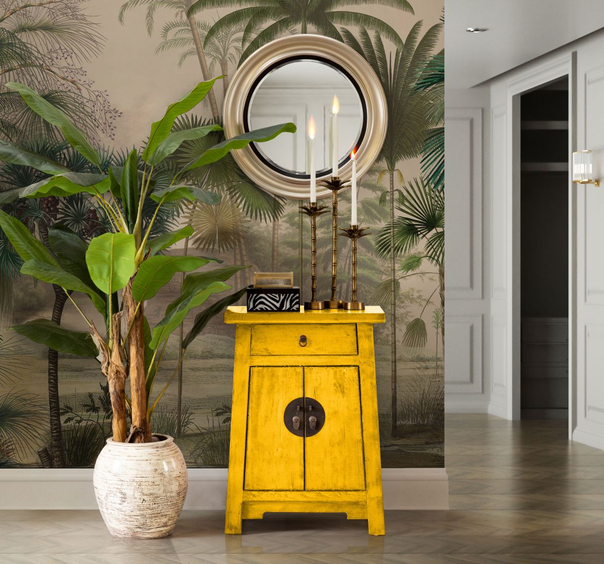 Painted lacquered cabinet with 2 doors and 1 drawer