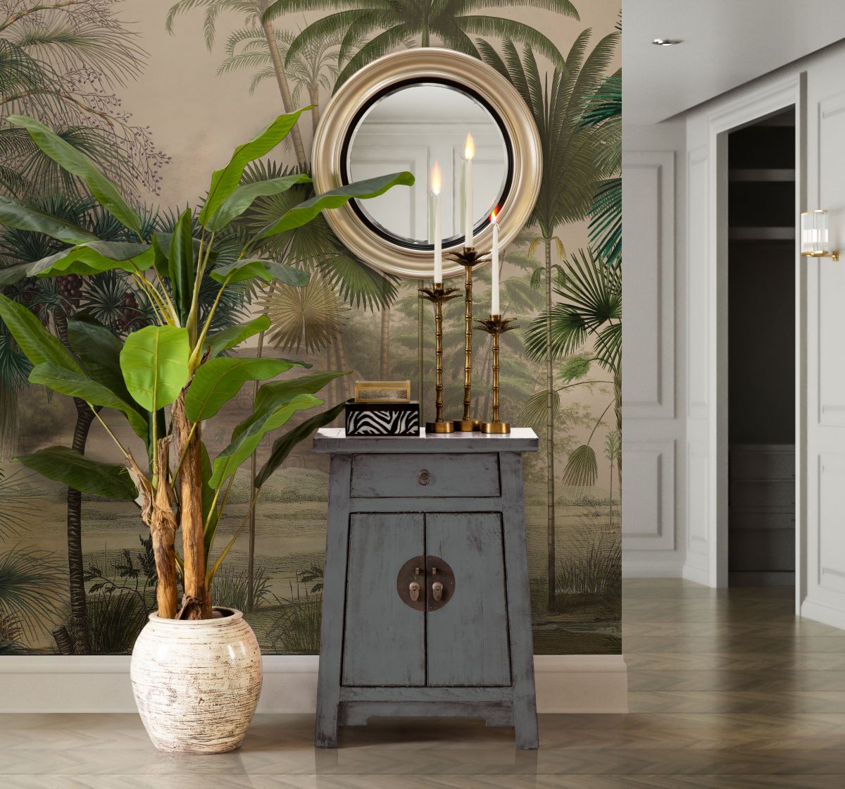Painted lacquered cabinet with 2 doors and 1 drawer