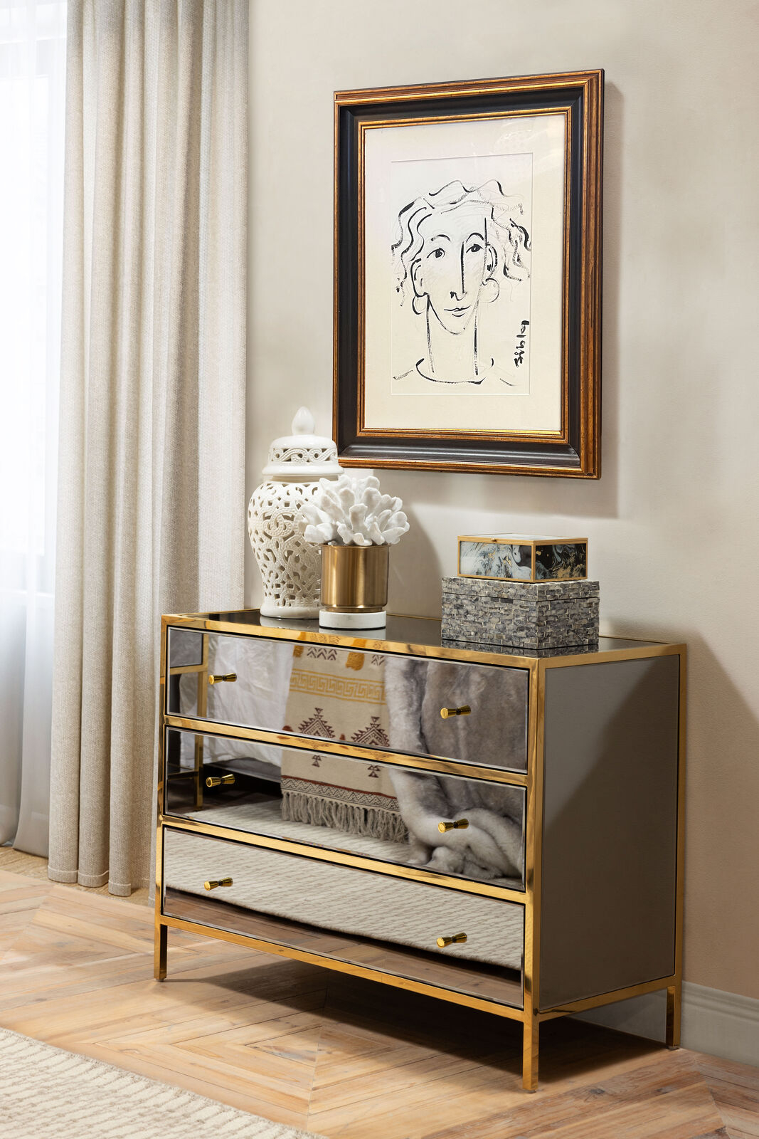 Block & Chisel mirrored 2 drawer bedside table