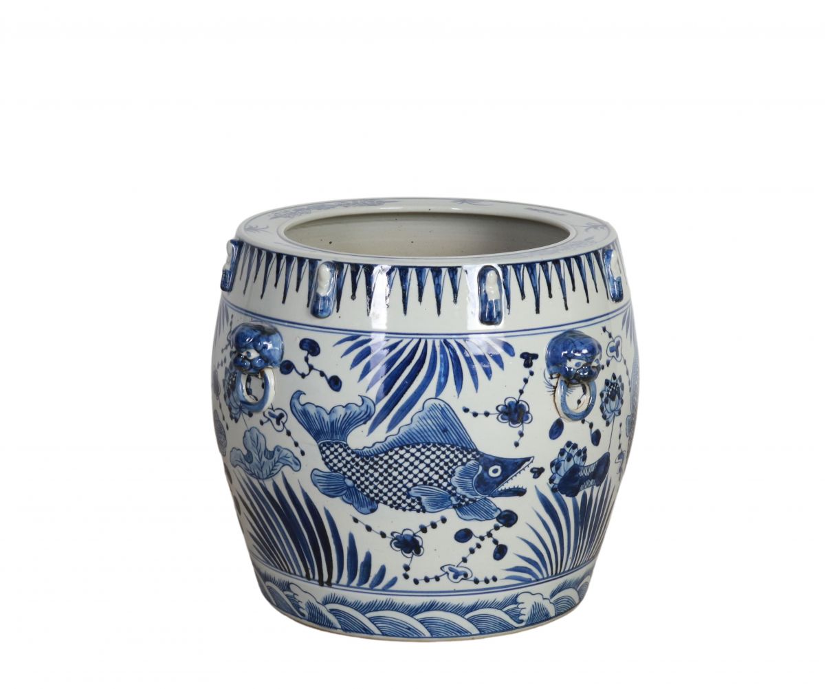 Blue and white ceramic planter 