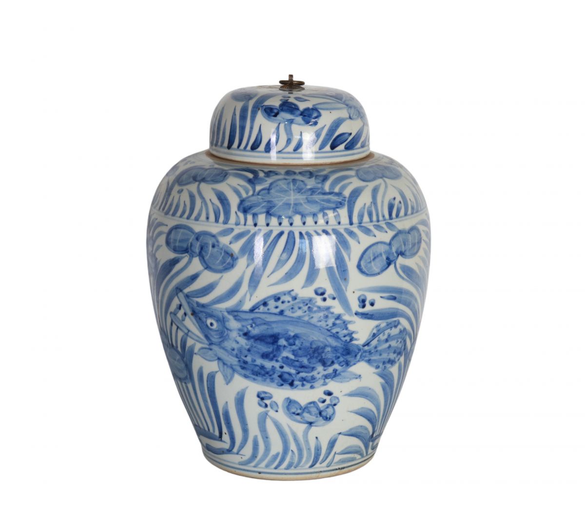 blue and white ceramic jar with lid 