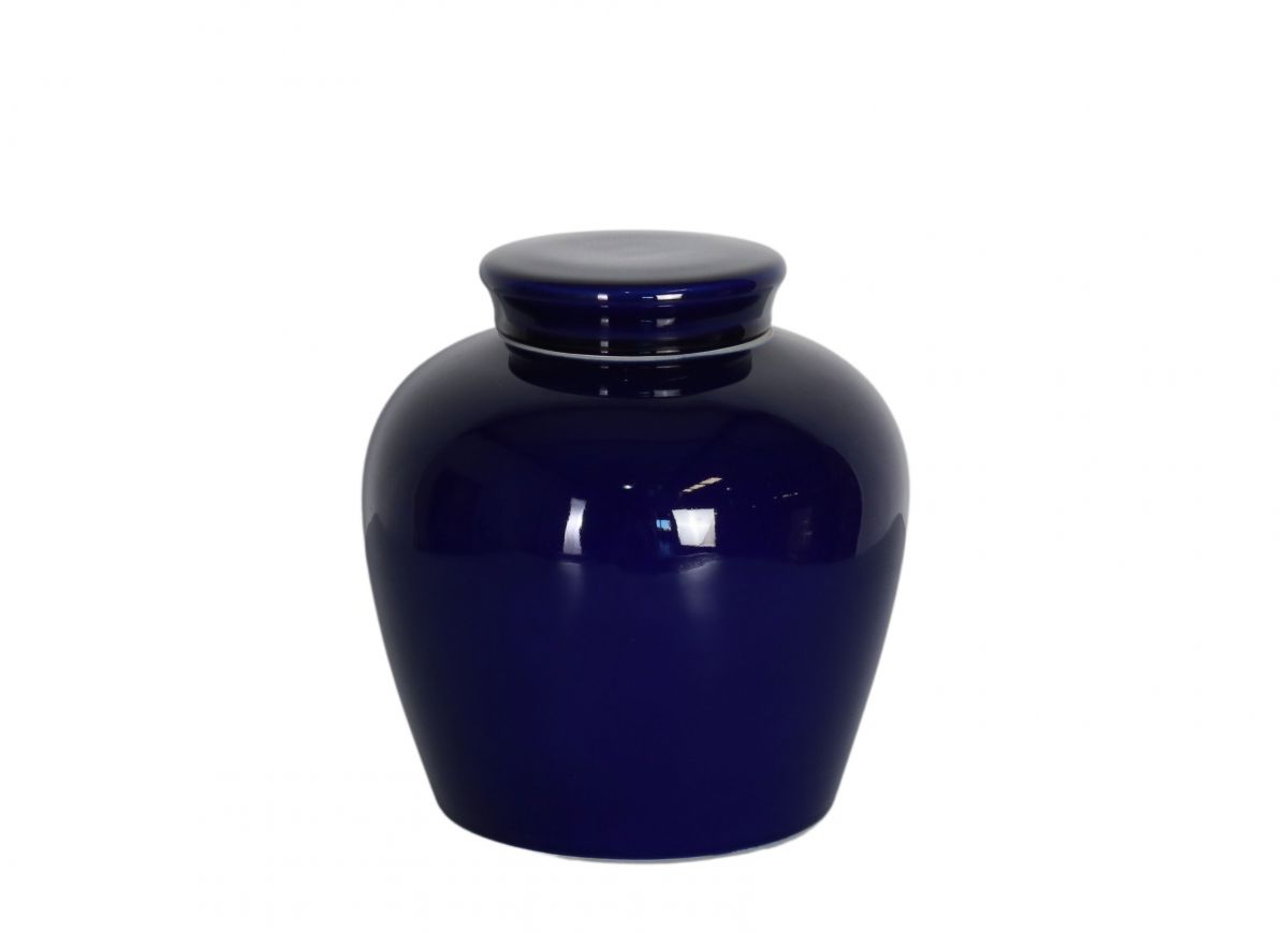 Blue ceramic jar with lid 