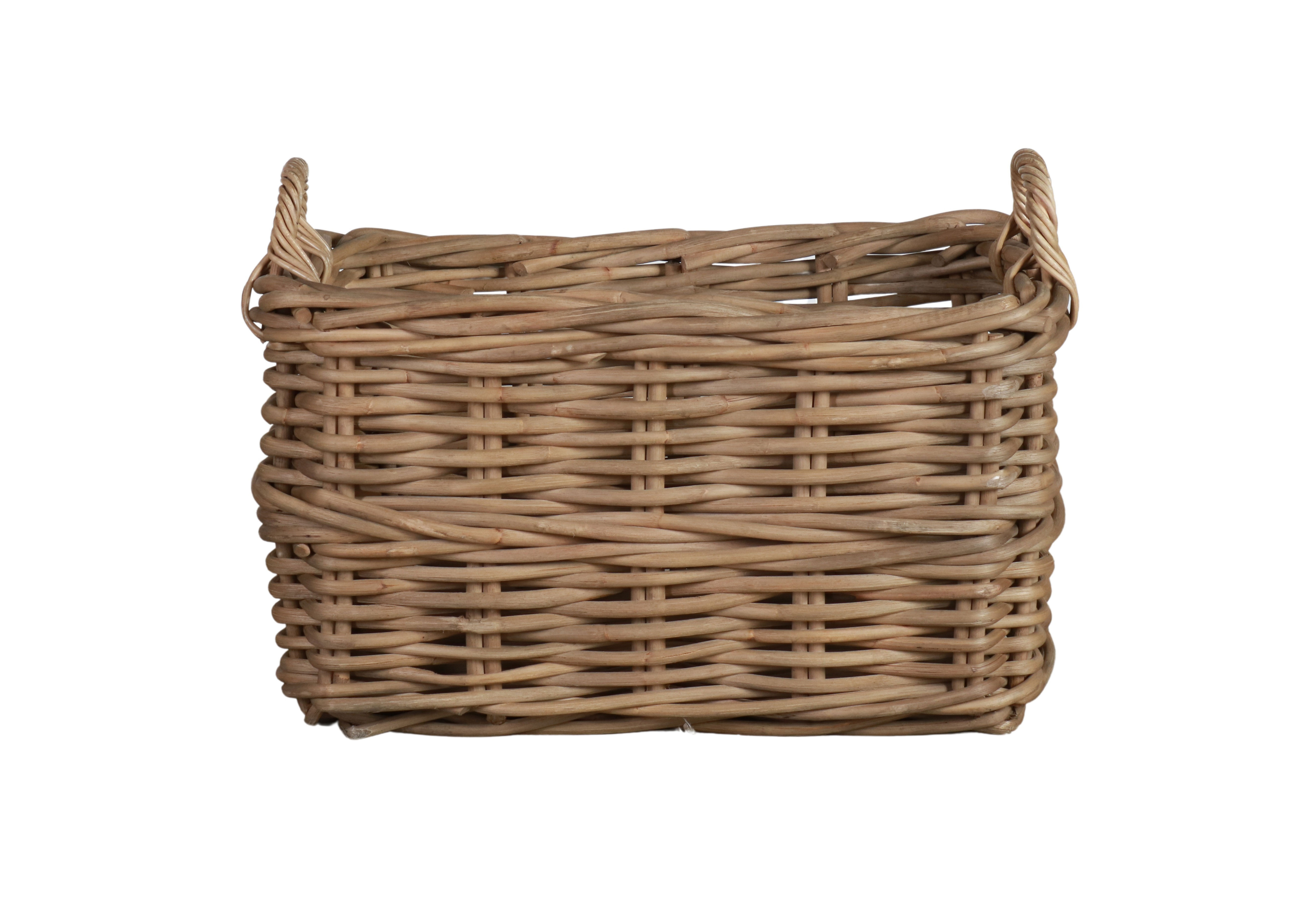 Kubu weave rectangular basket with wicker handles.