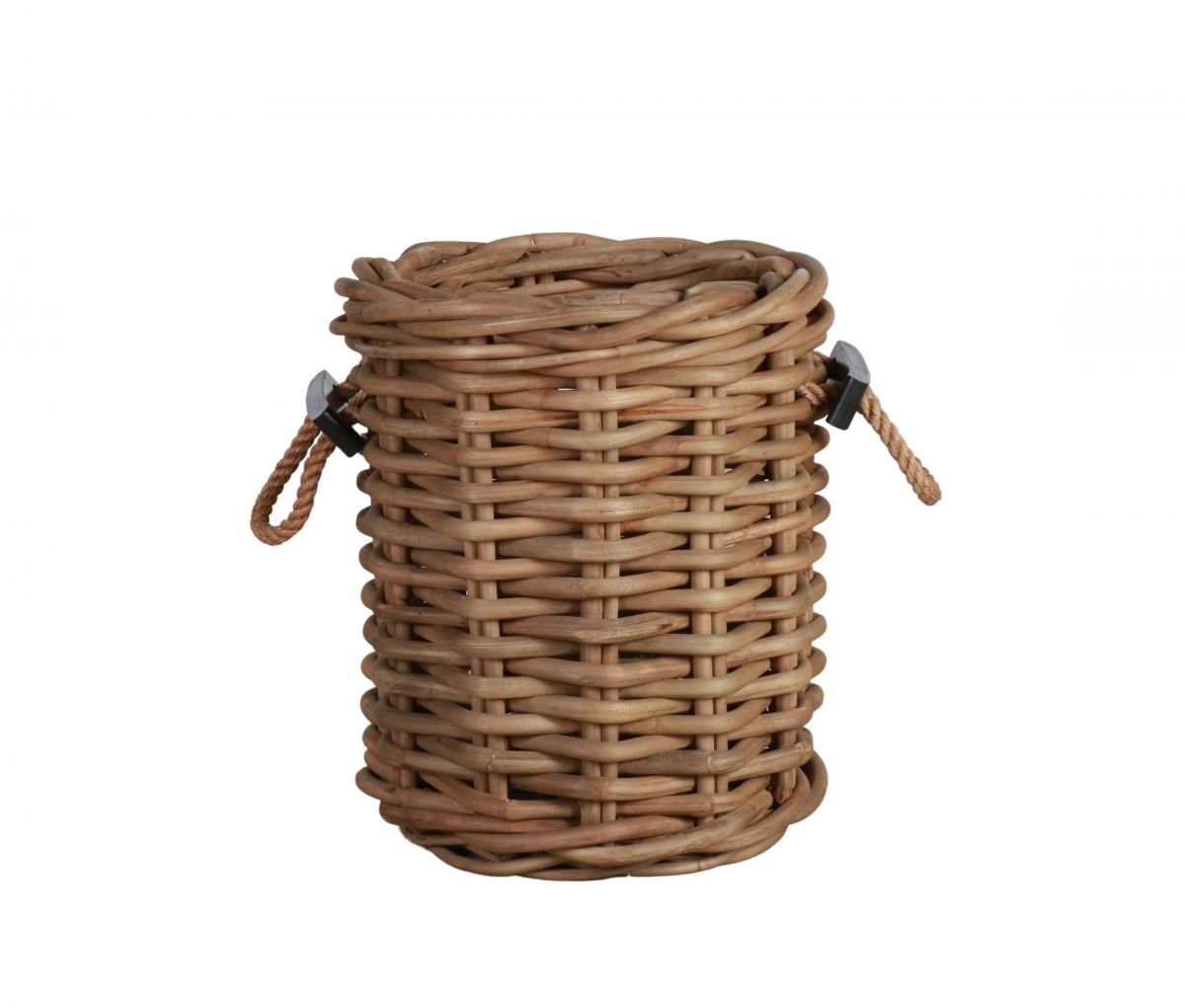 Round kubu weave basket with rope handles