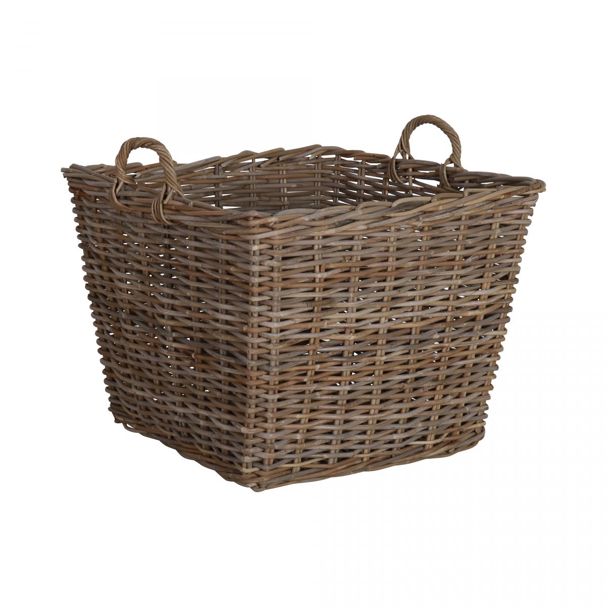 Kubu weave rectangular basket with wicker handles.