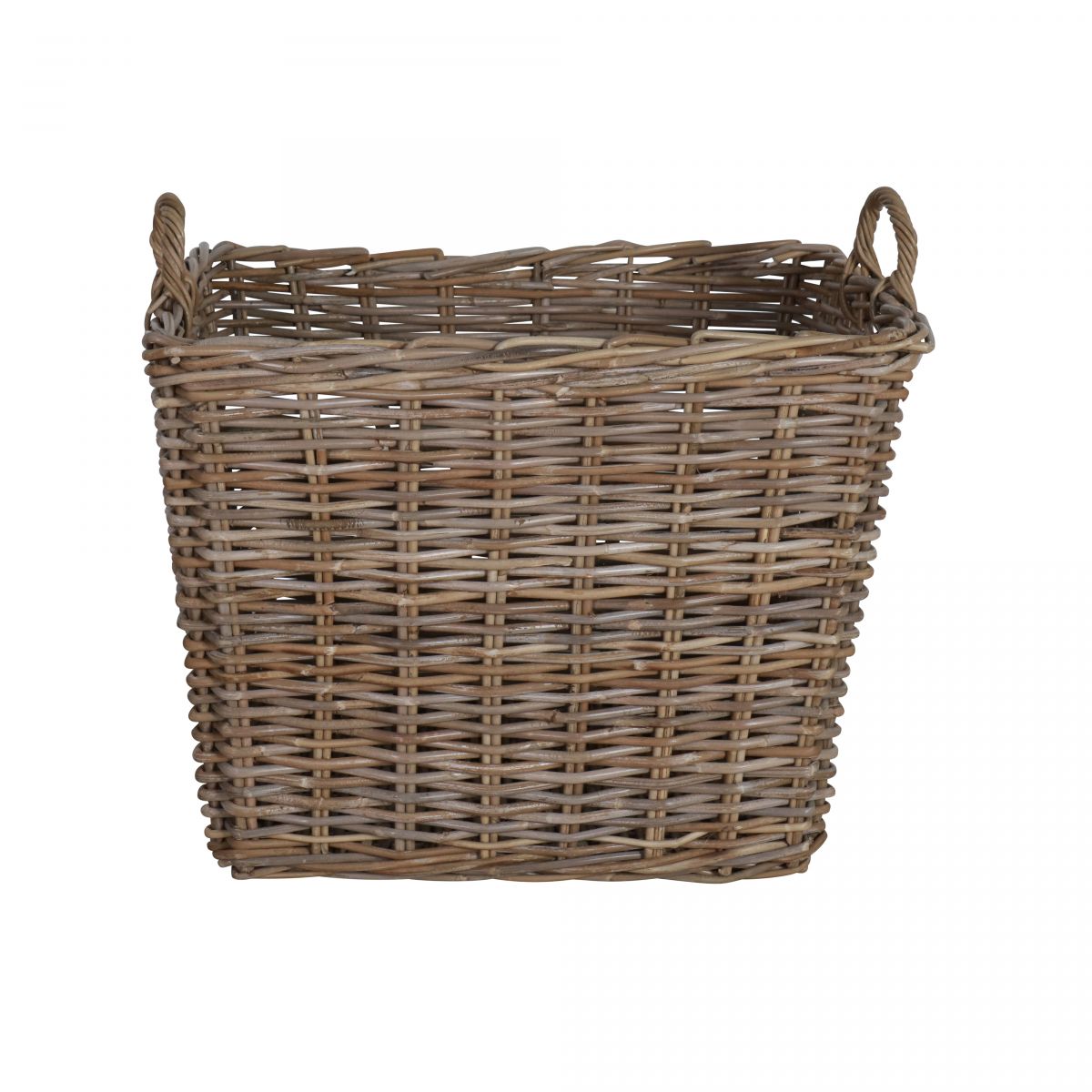Kubu weave rectangular basket with wicker handles.