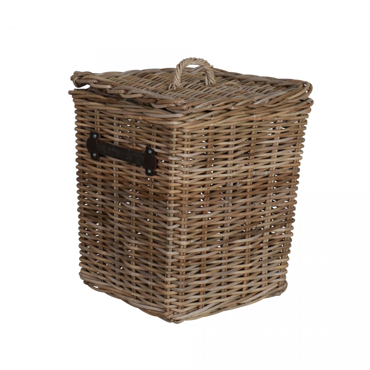 Square rattan laundry basket with lid