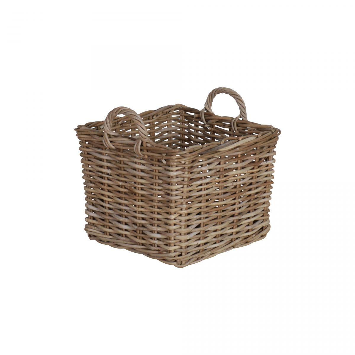 Square rattan storage basket with handles
