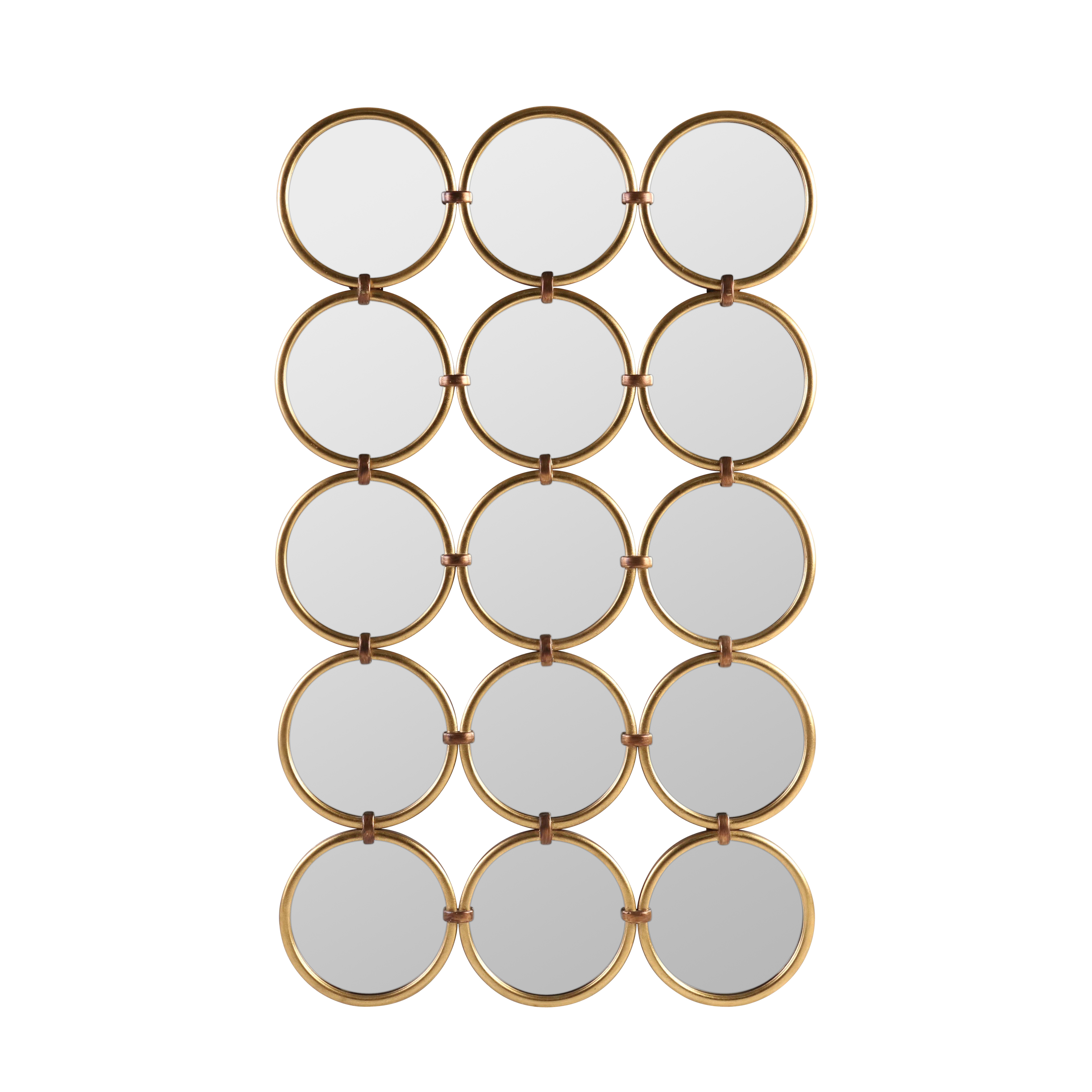repeated grid circle mirror in rectangle form with gold frame