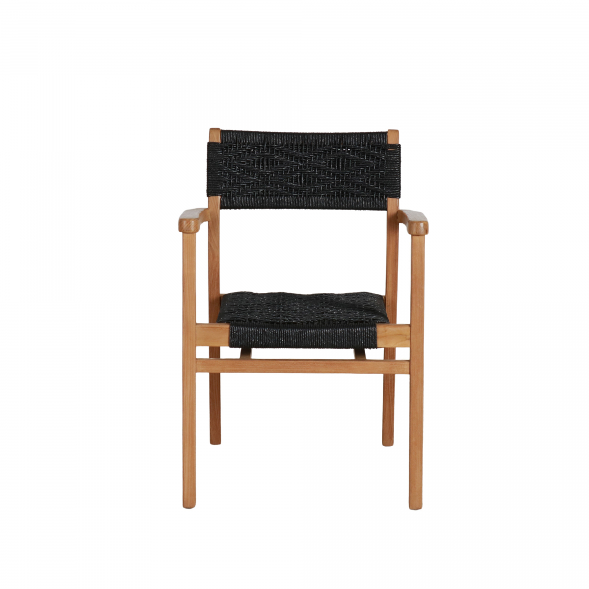 Black rope weave rope chair with teak frame 