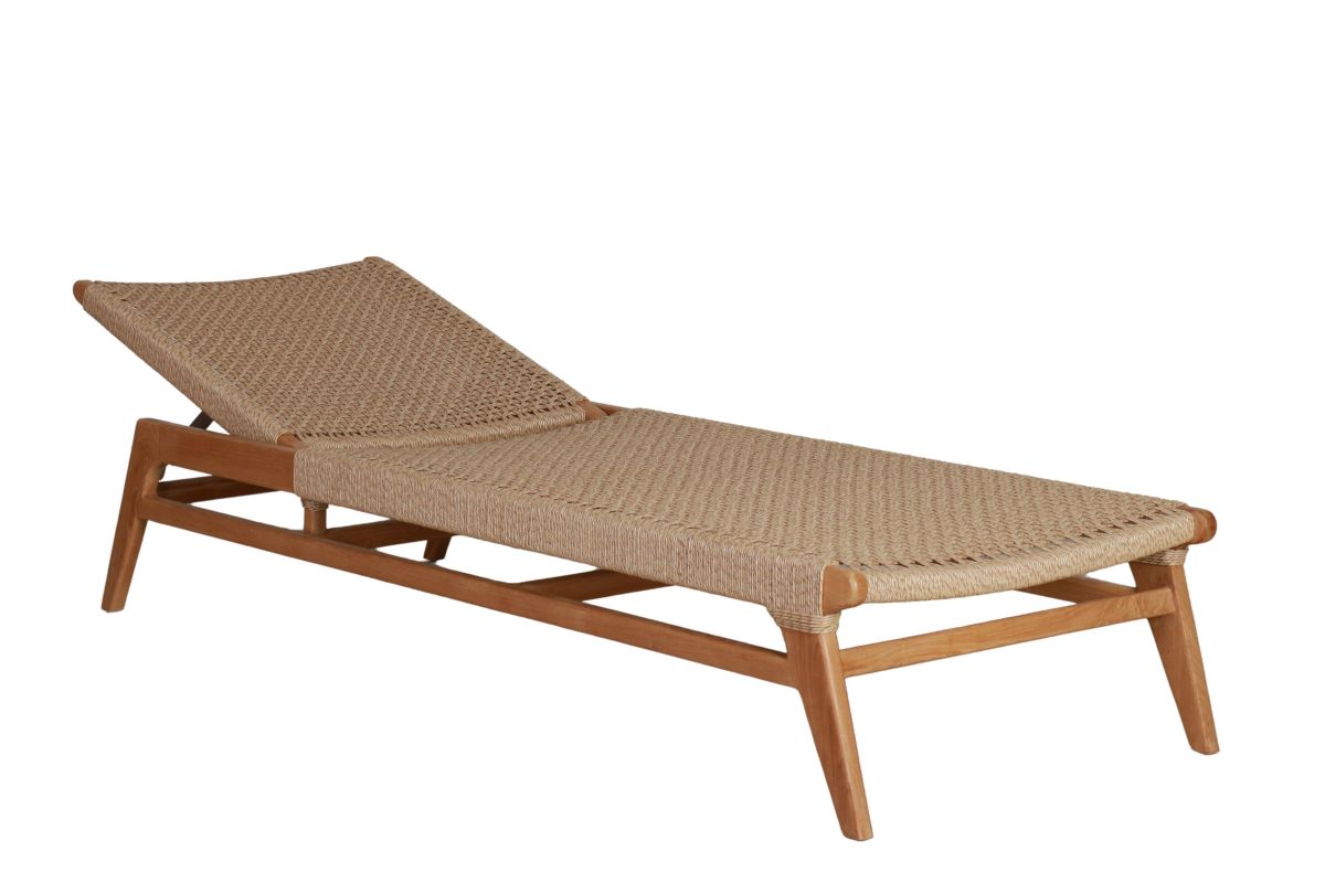 Adjustable sun lounger in teak resort collection