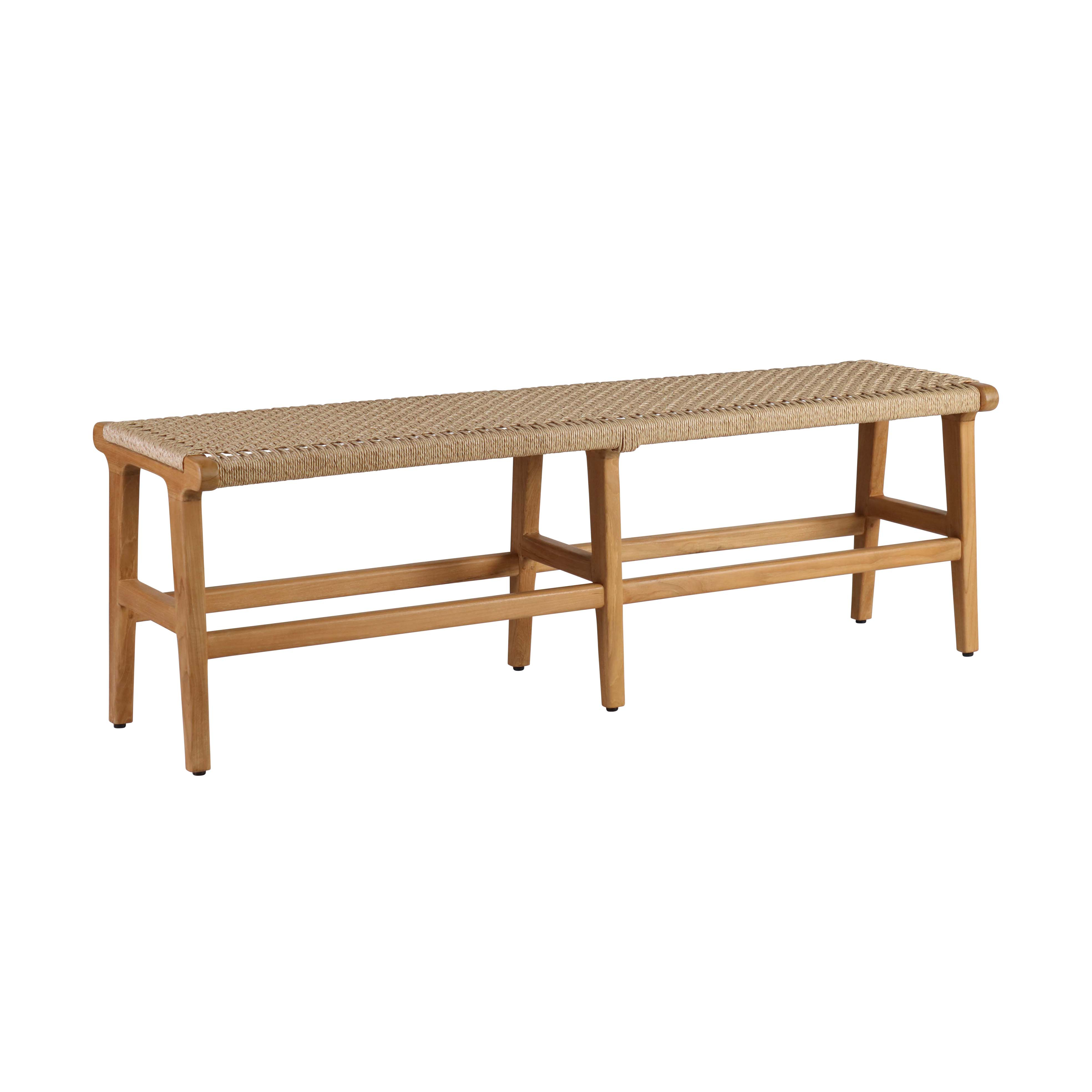 outdoor bench in synthetic viro rope weave and teak frame