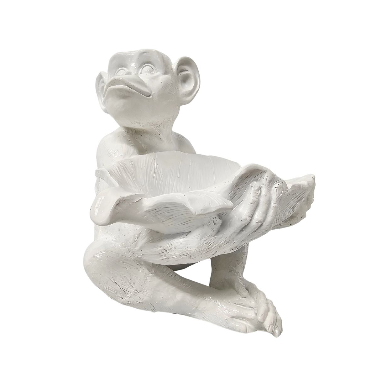 Block and chisel white resin monkey bowl