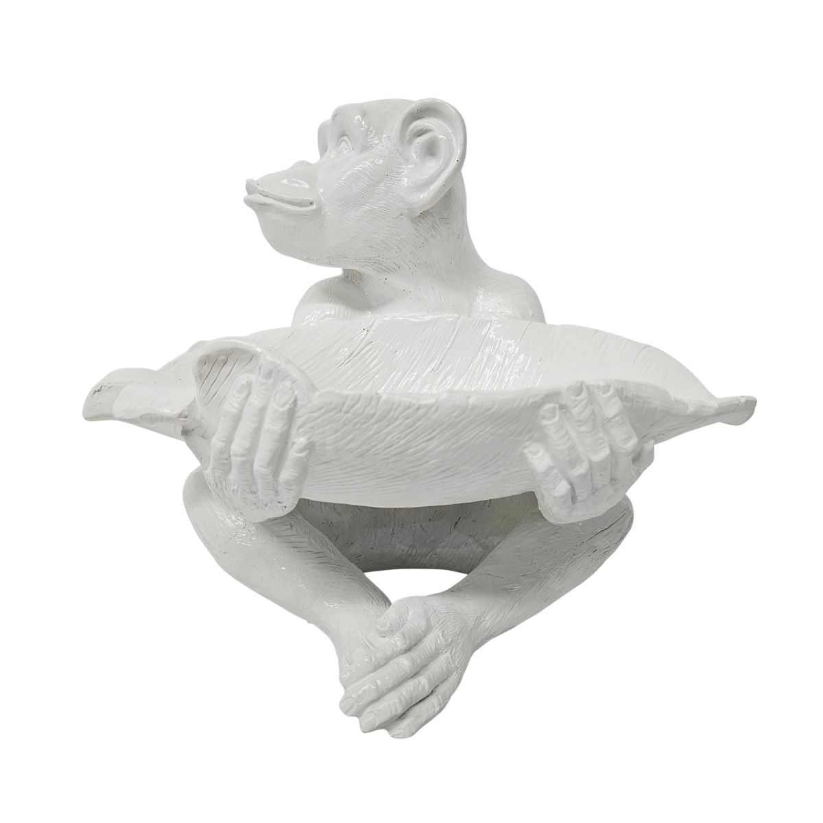 Block and chisel white resin monkey bowl