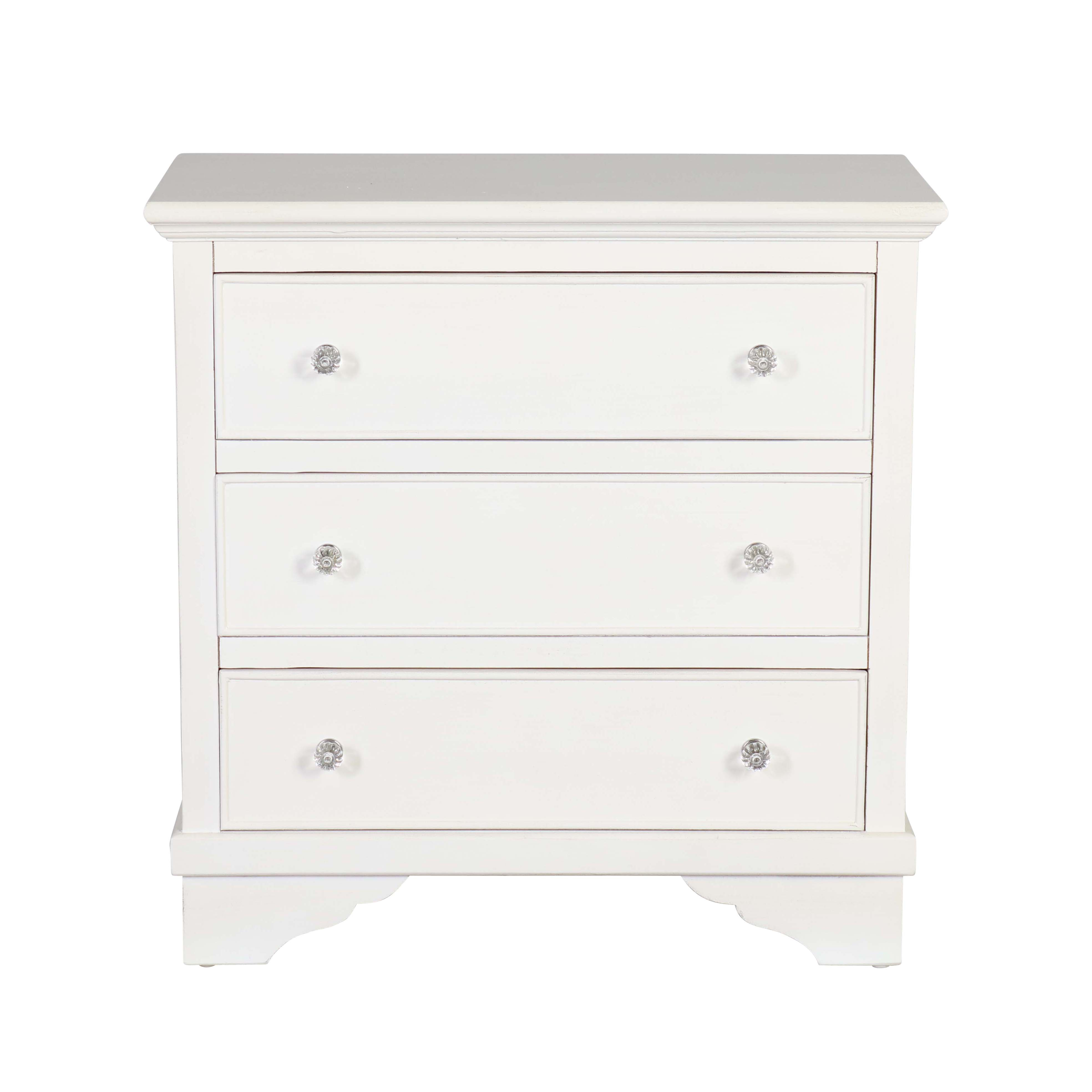 block and chisel 3 drawer bedside table in white