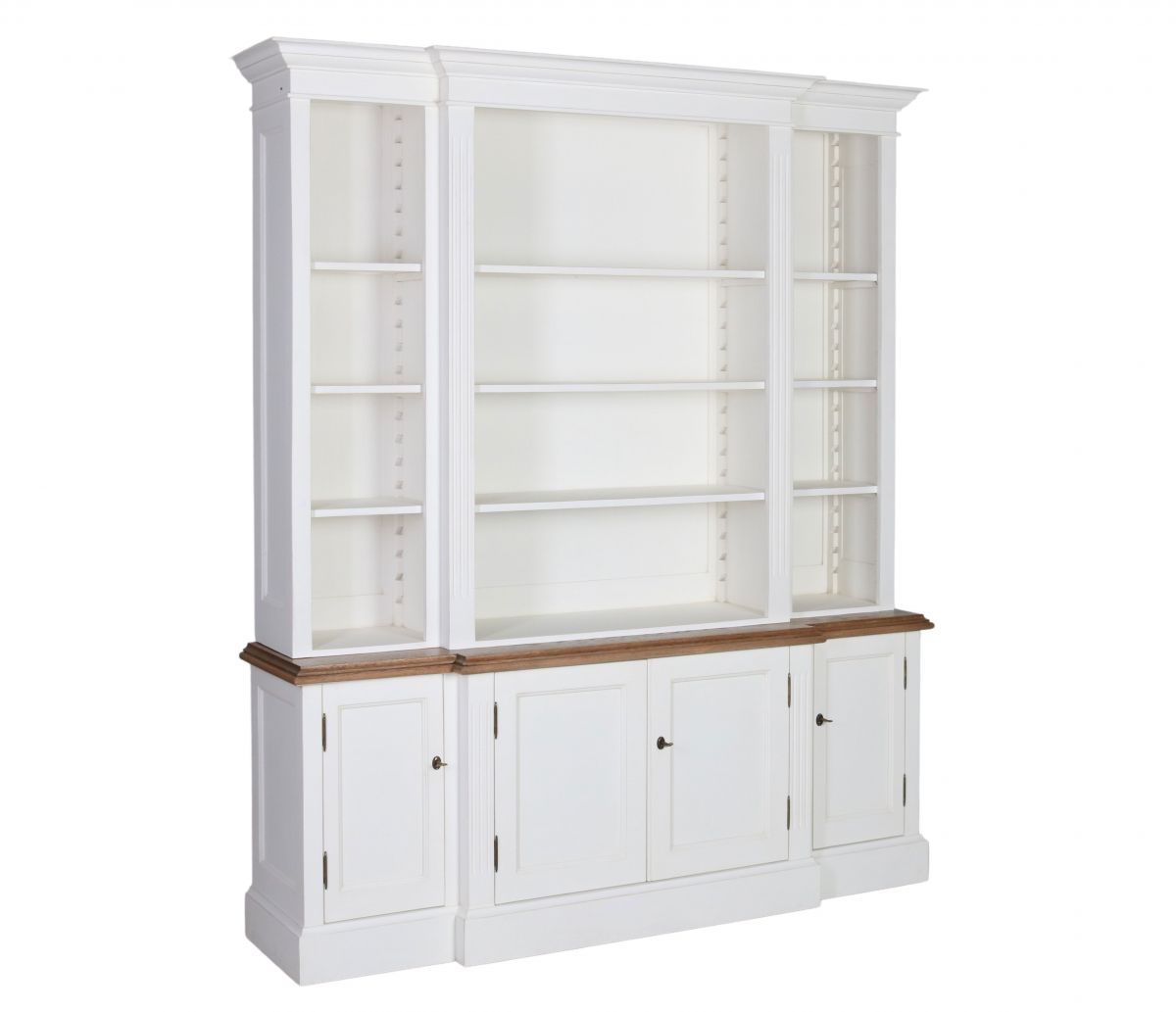 Ecs breakfront bookcase in antique white and weathered oak