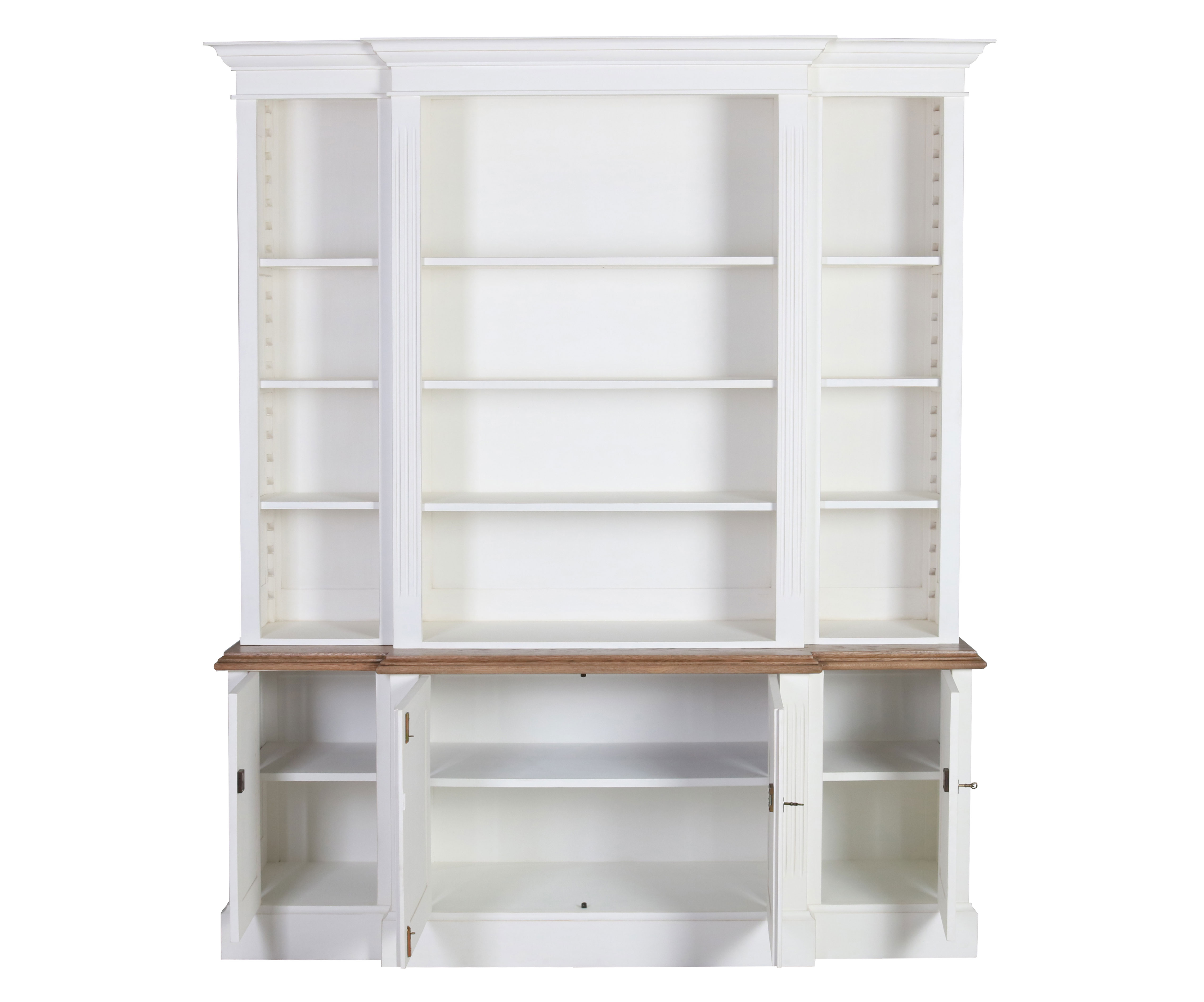 Ecs breakfront bookcase in antique white and weathered oak