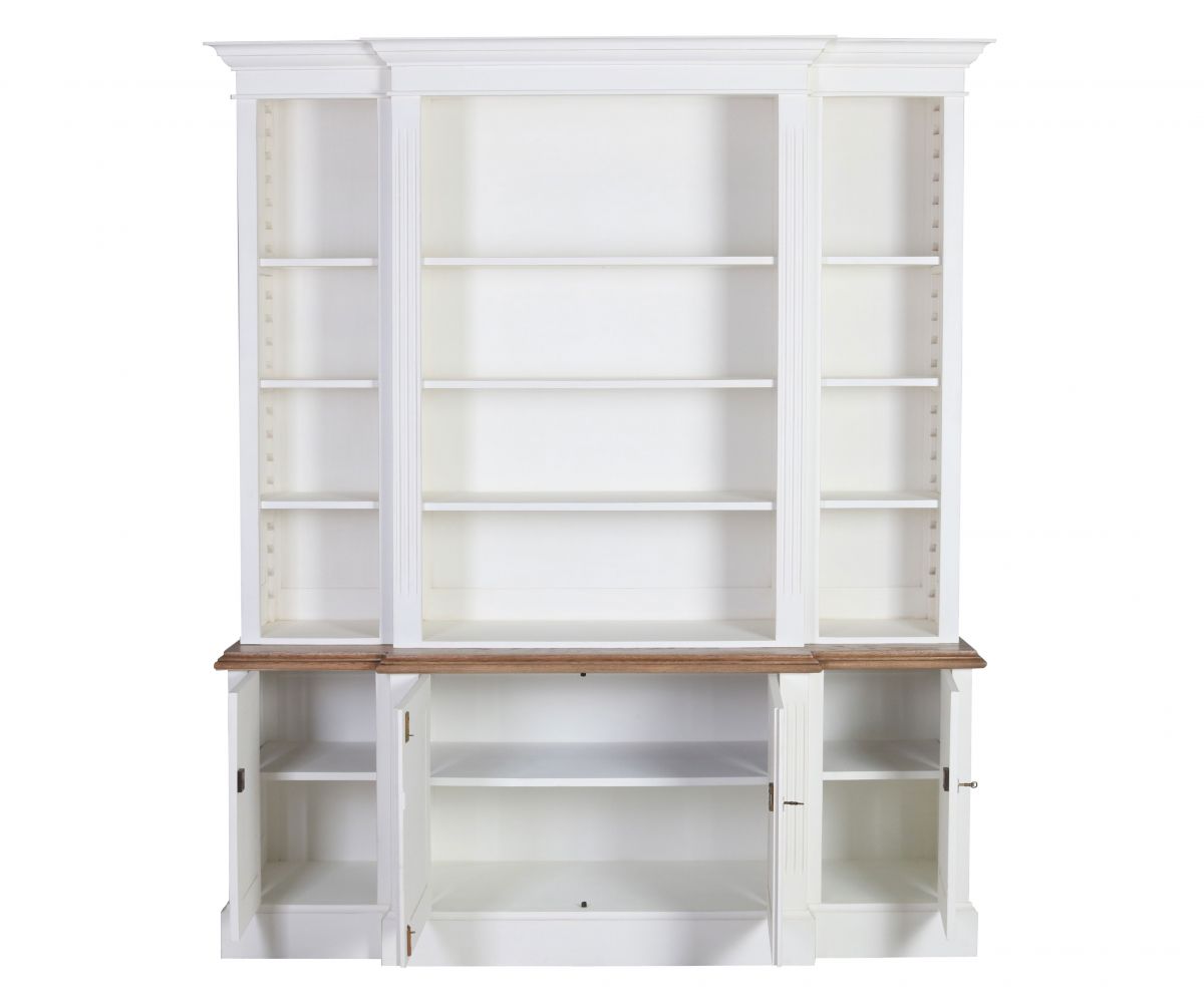 Ecs breakfront bookcase in antique white and weathered oak