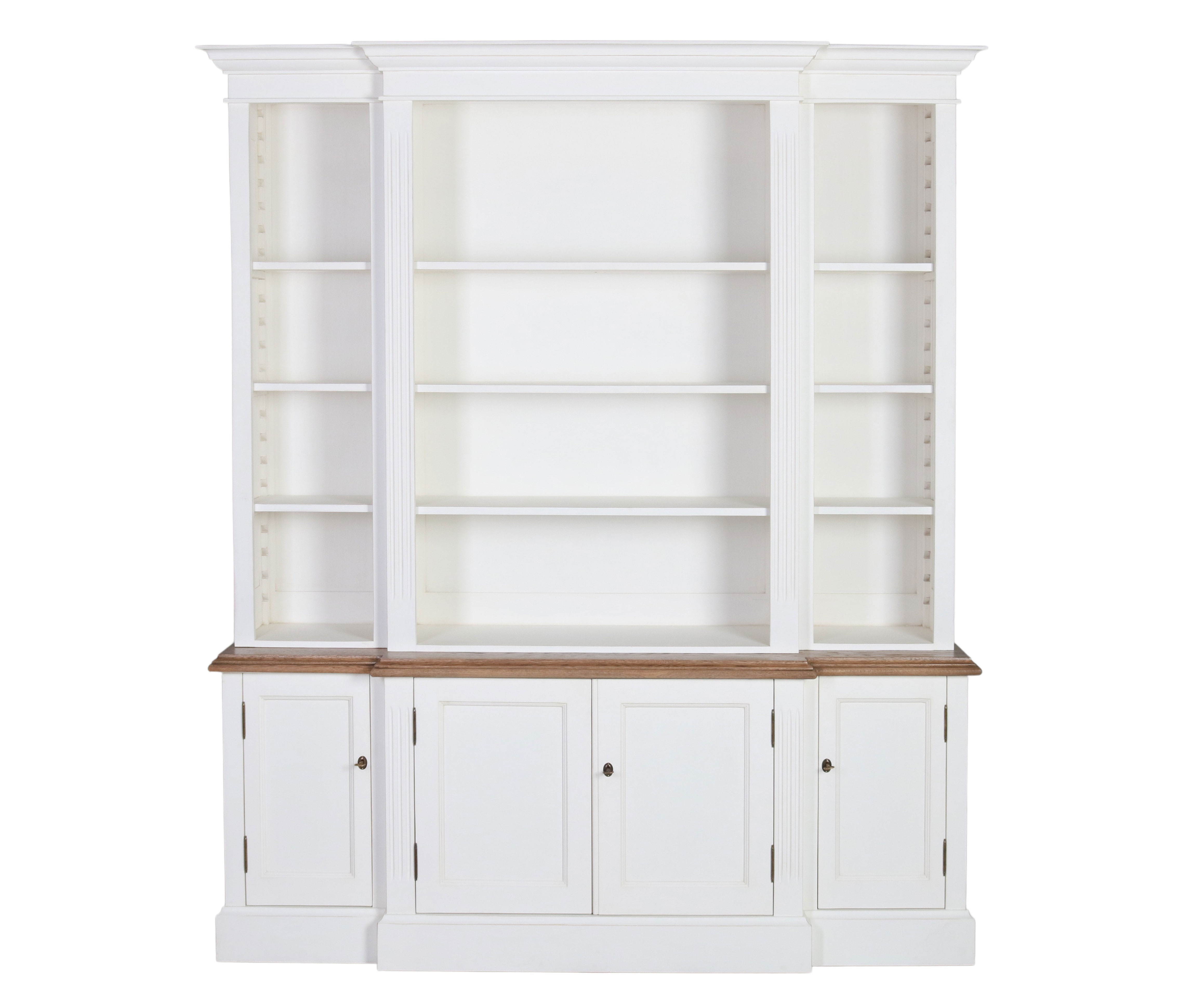 Ecs breakfront bookcase in antique white and weathered oak