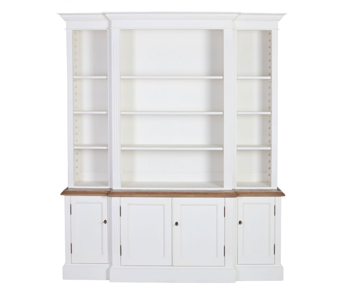 Ecs breakfront bookcase in antique white and weathered oak