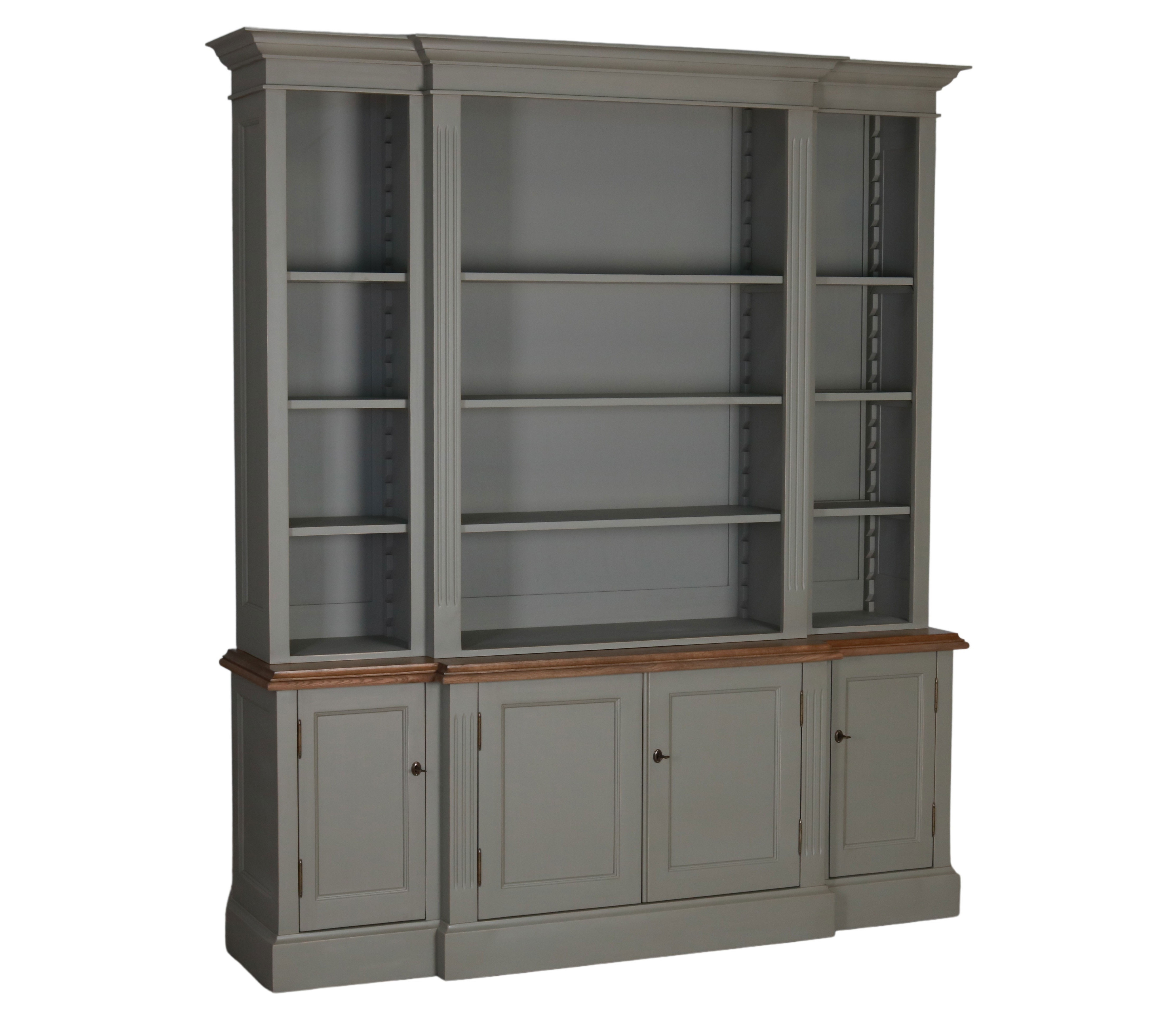 ECS breakfront bookcase in Biscuit and weathered oak 