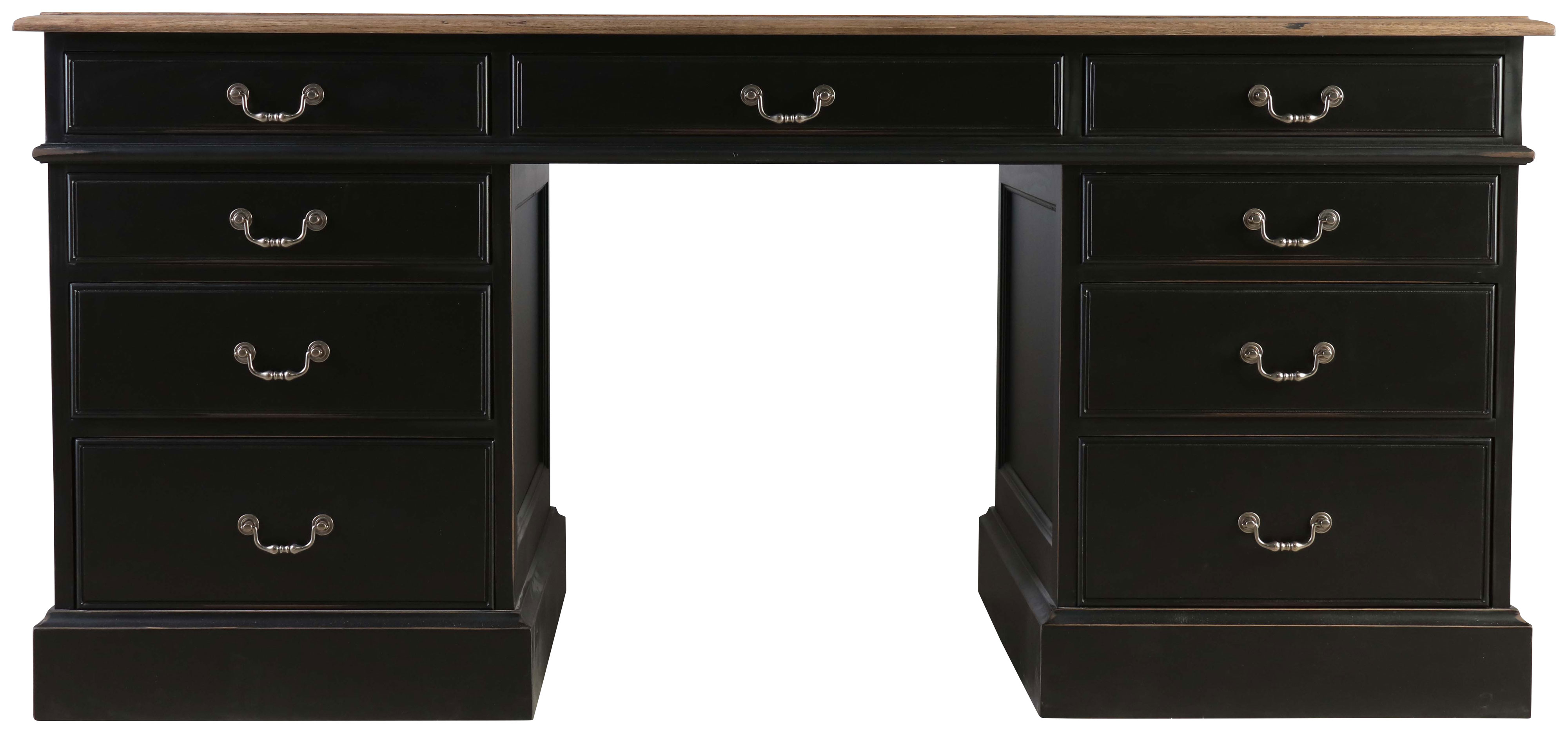 Block & Chisel antique weathered oak pedestal desk with matt black finish