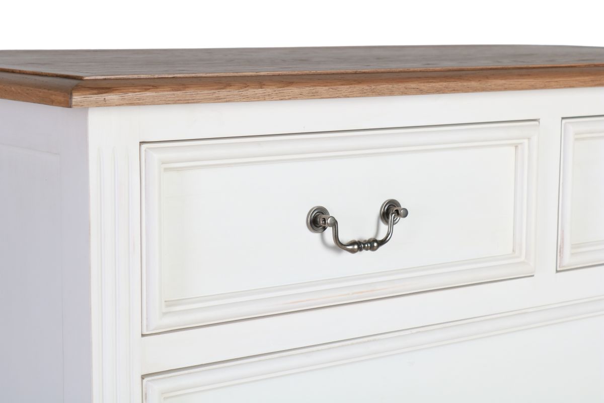 Fps 5 drawer chest of drawers in antique white weathered oak top