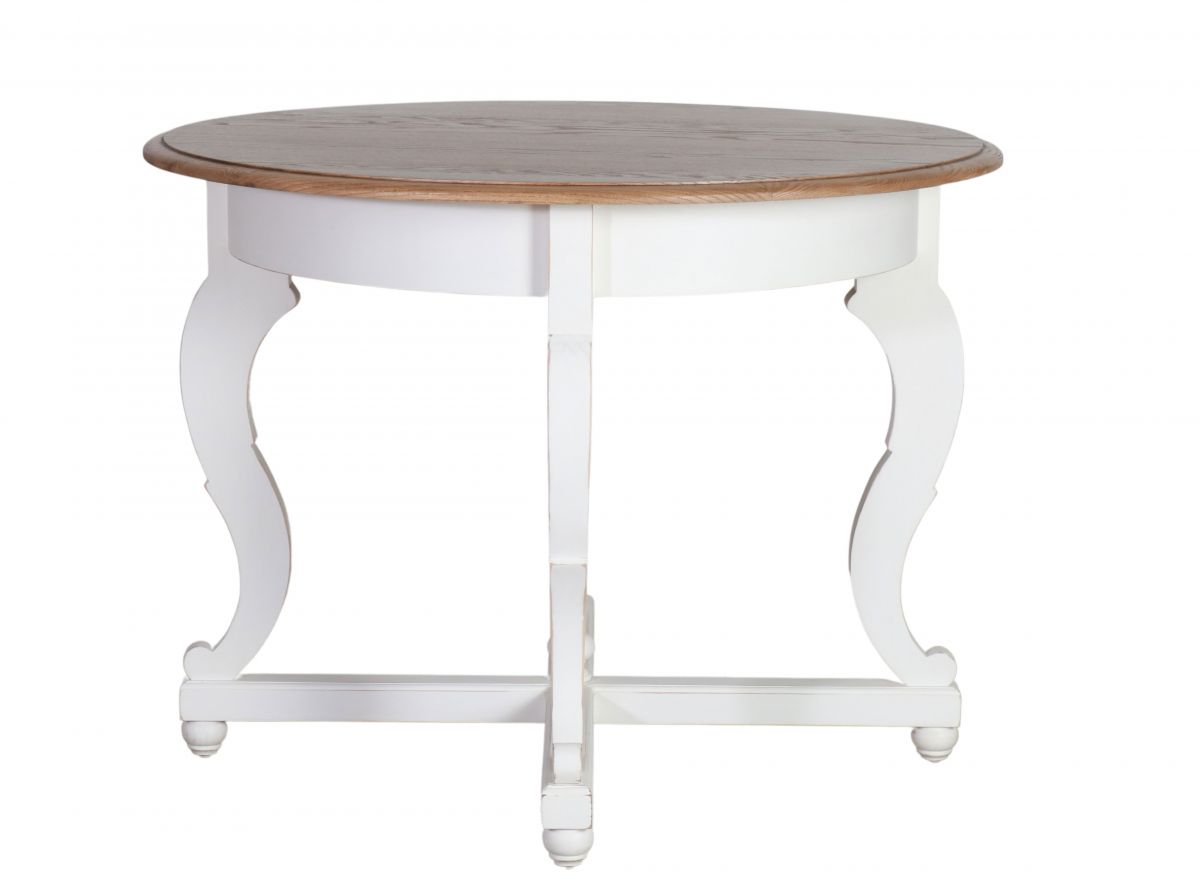 Montpellier Round Table in antique white base and weathered oak top