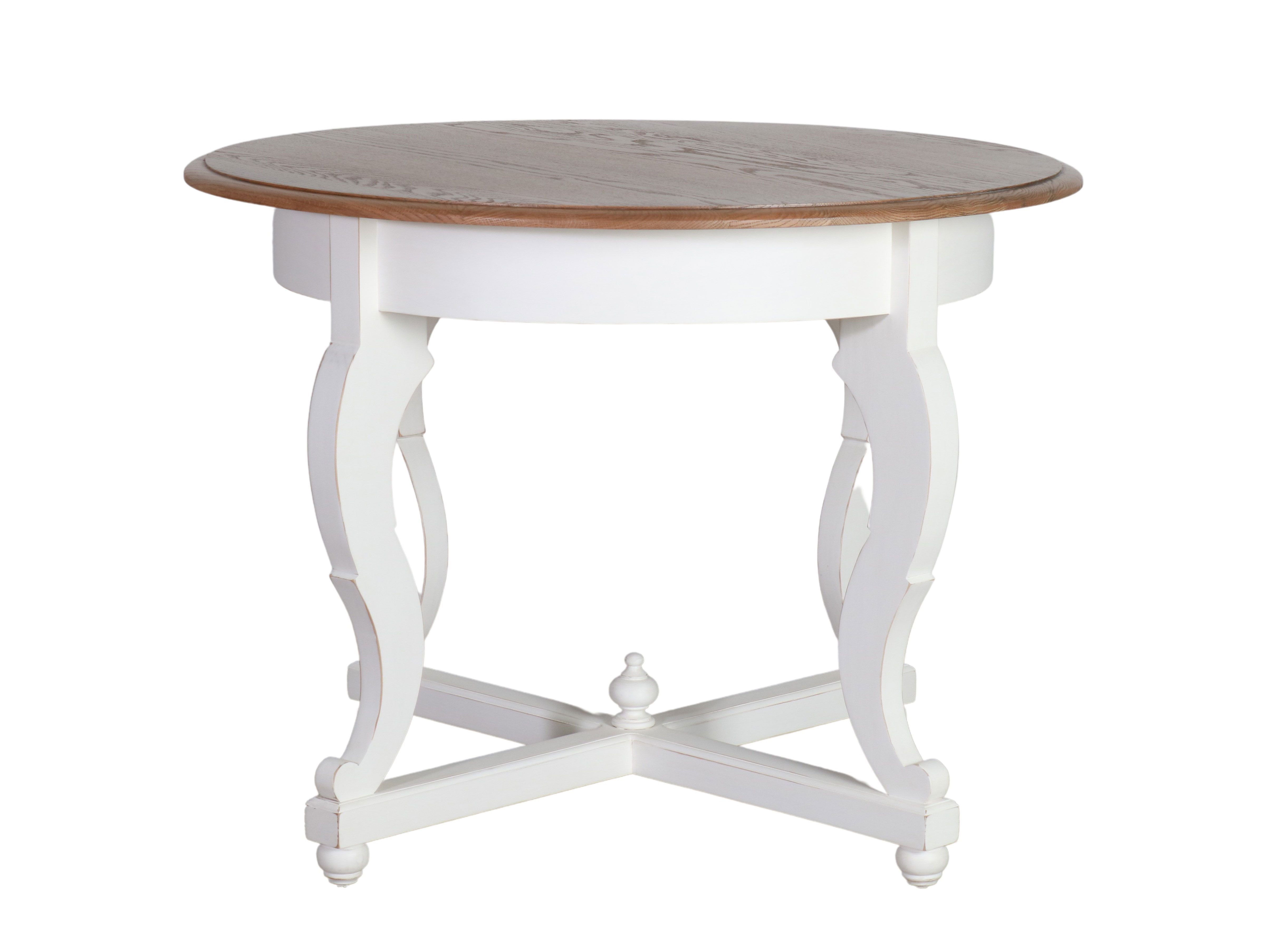 Montpellier Round Table in antique white base and weathered oak top