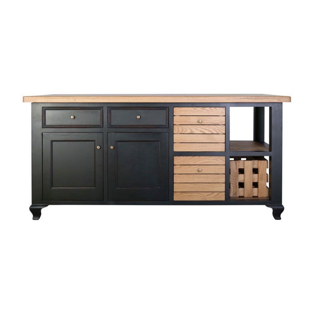 Toulouse kitchen island in black and antique weathered oak 