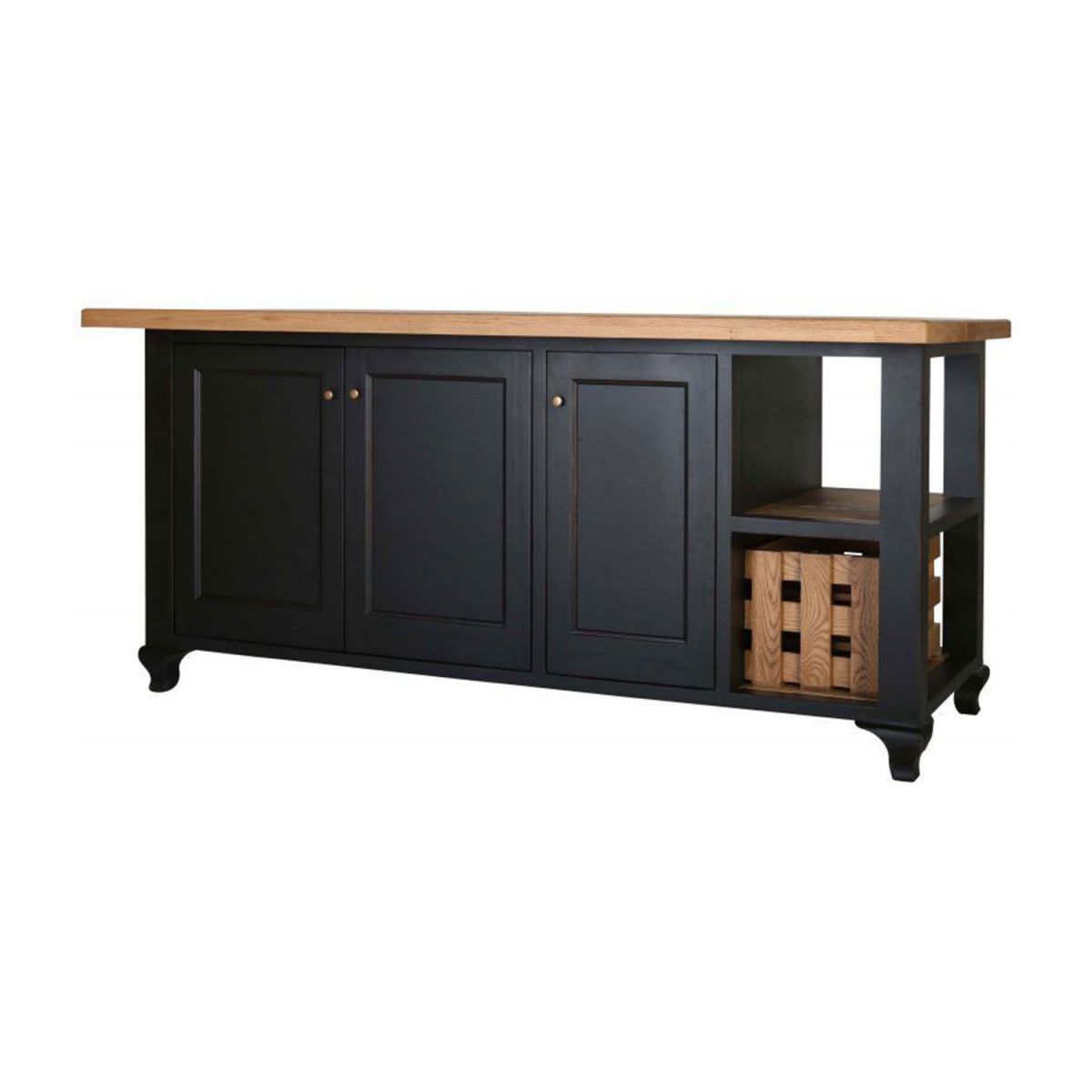 Toulouse kitchen island in black and antique weathered oak 