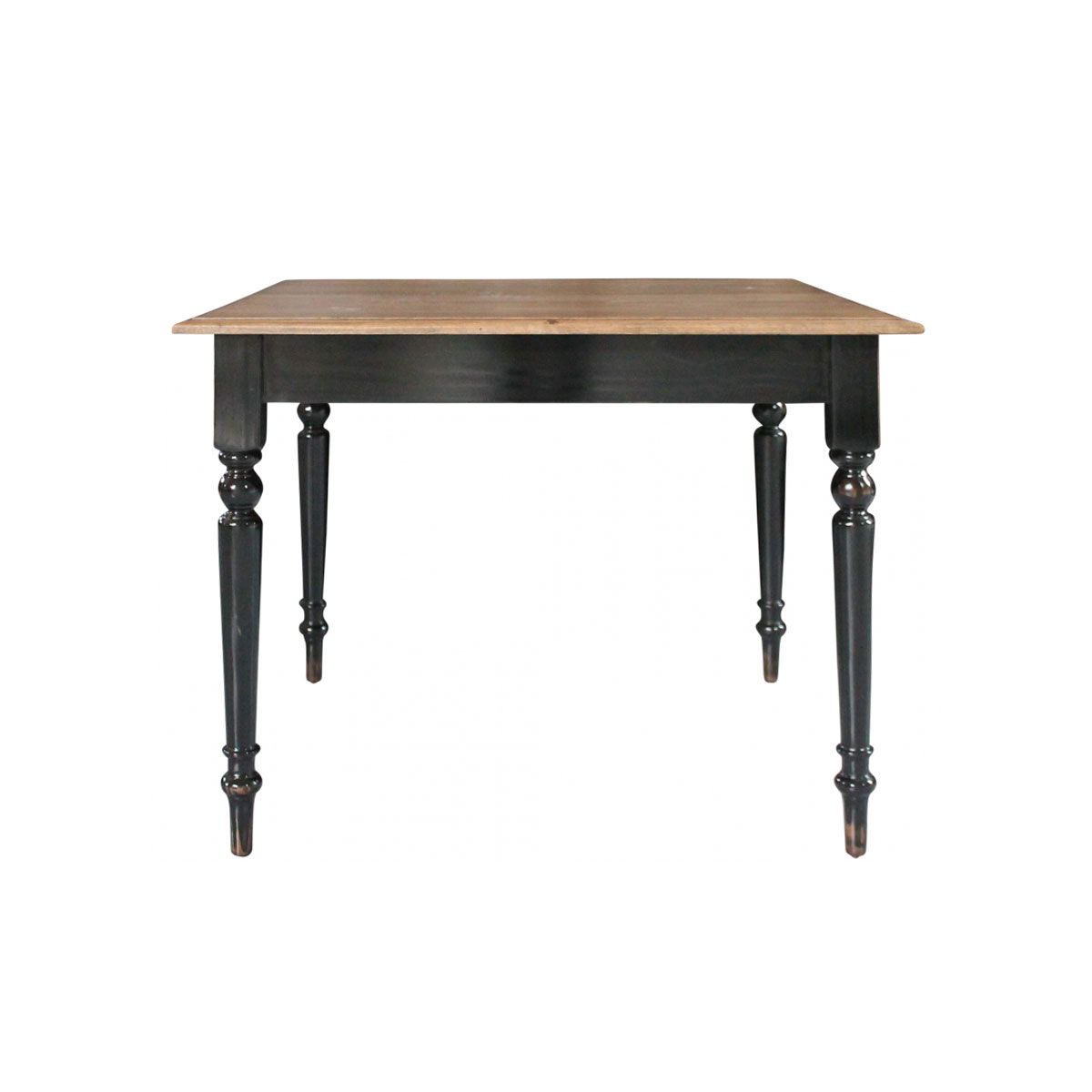 Block & Chisel square antique weathered oak dining table with black finish