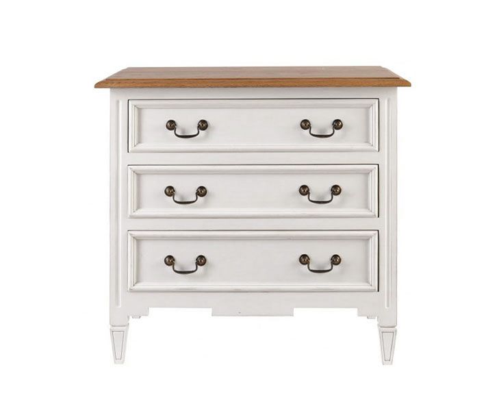 FPS 3 drawer bedside pedestal in antique white and weathered oak finish.