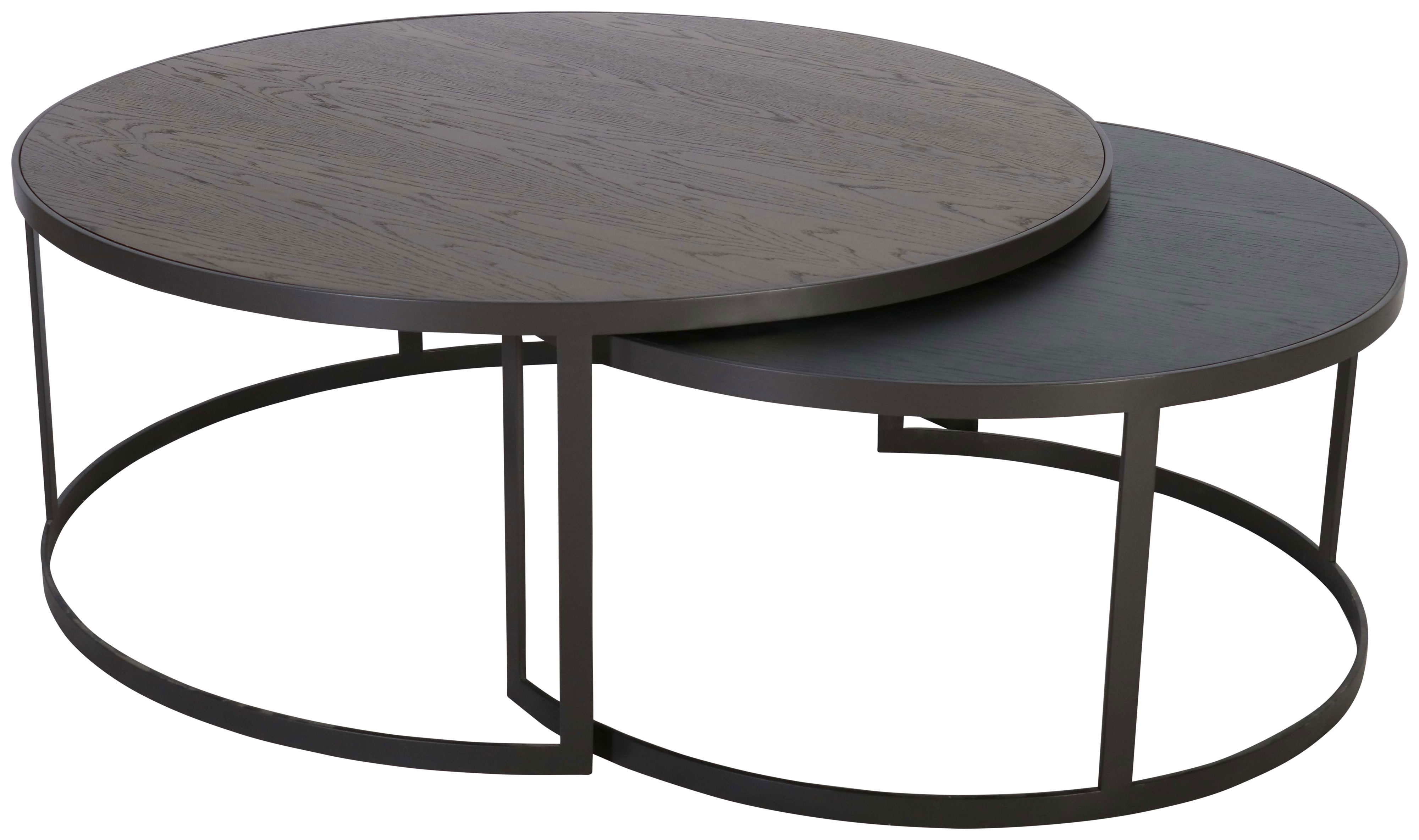 Block & Chisel round antique weathered oak nested coffee table with matt black base