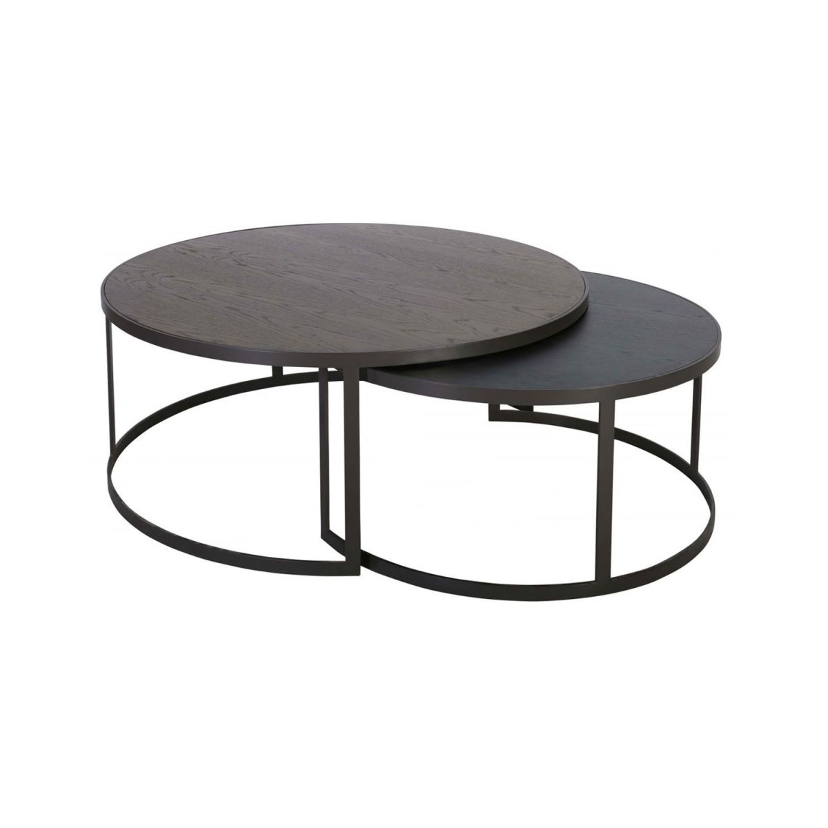Block & Chisel round antique weathered oak nested coffee table with matt black base