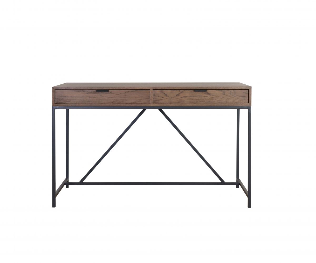 Block & Chisel antique weathered oak desk with matt black wrought iron base