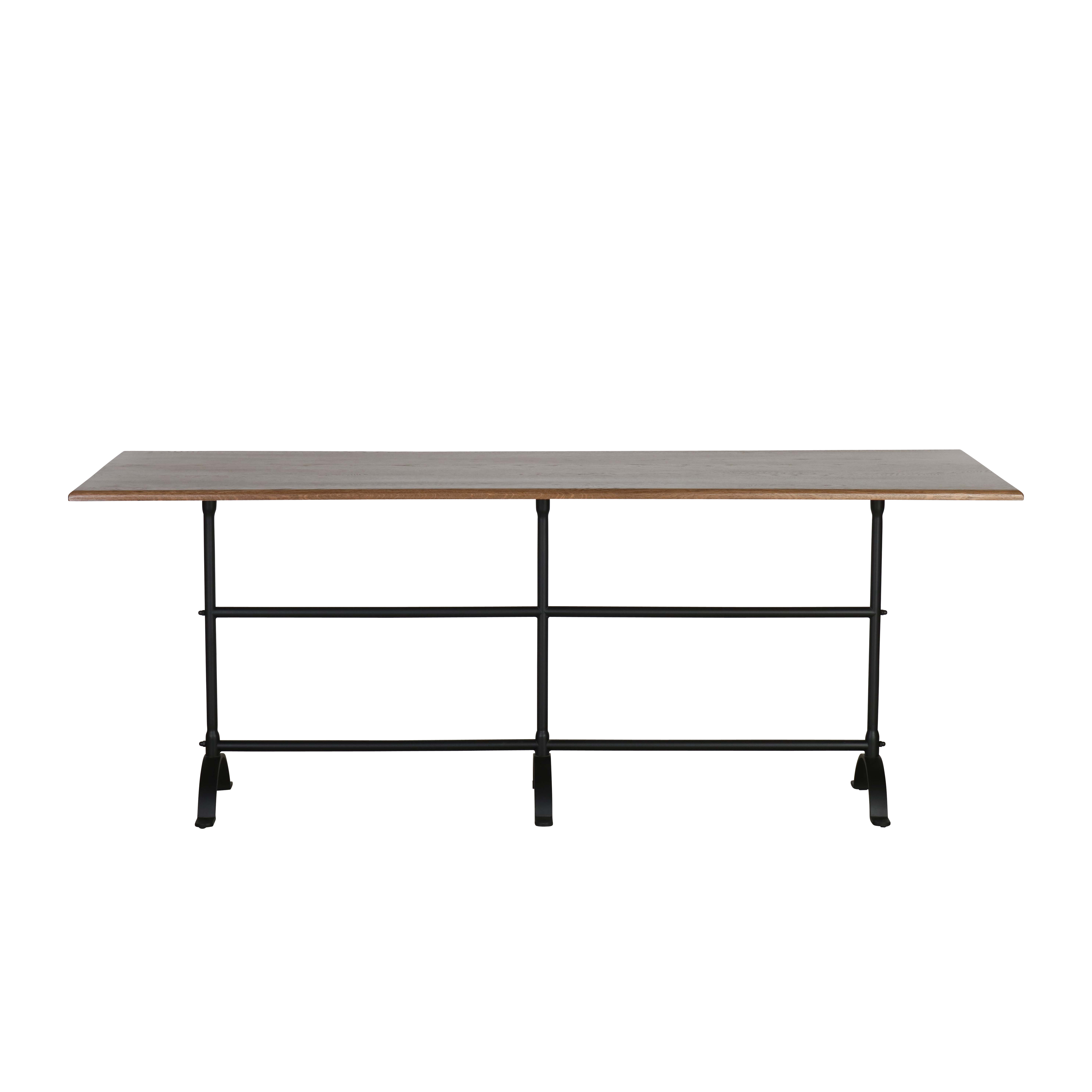 Block and chisel dining table in weathered oak and black matt metal base