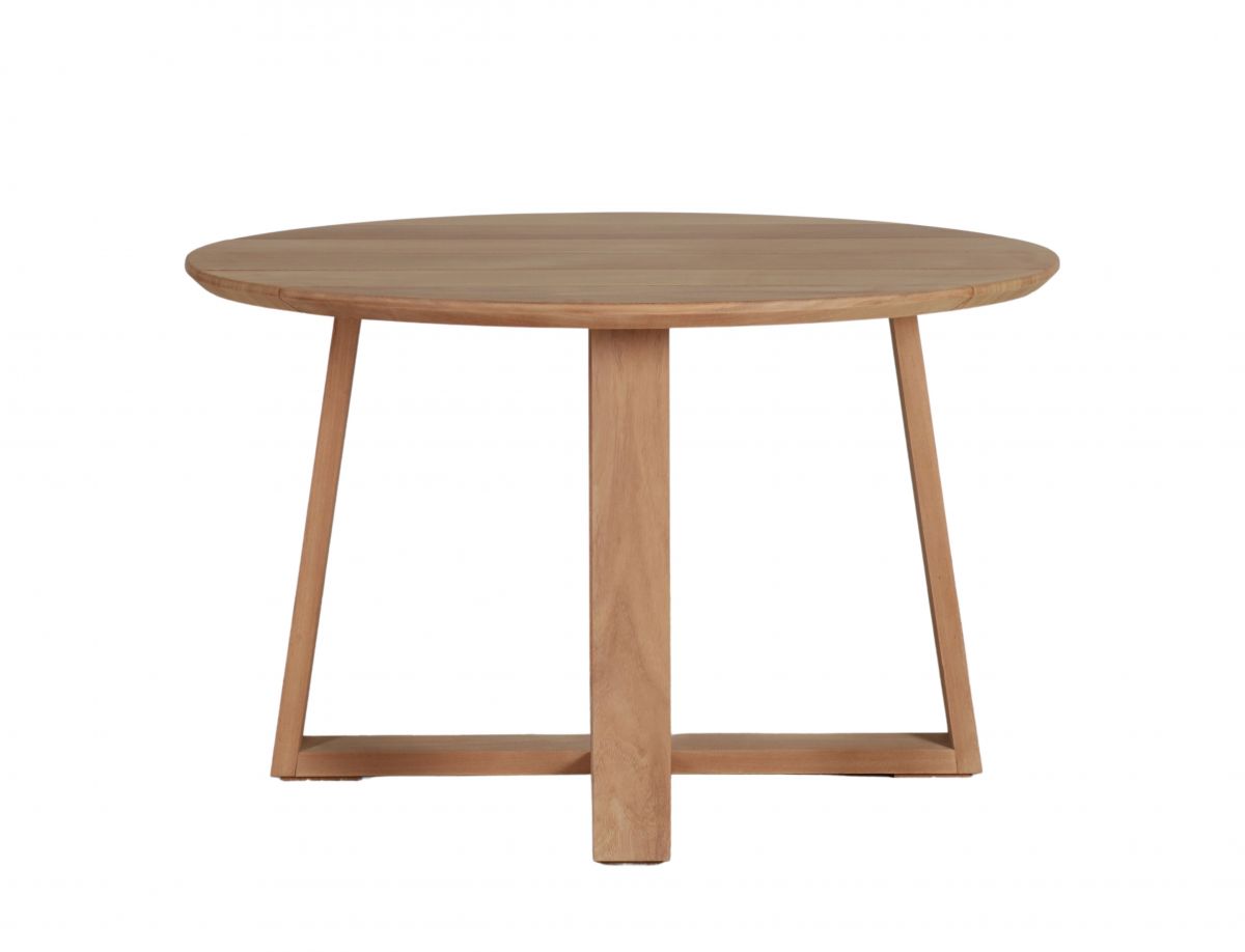 Round outdoor dining table in iroko