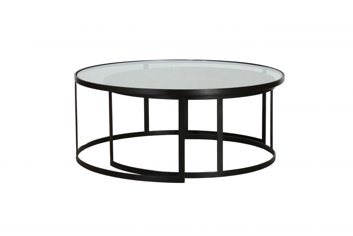 Lunar nesting tables glass and wood tops