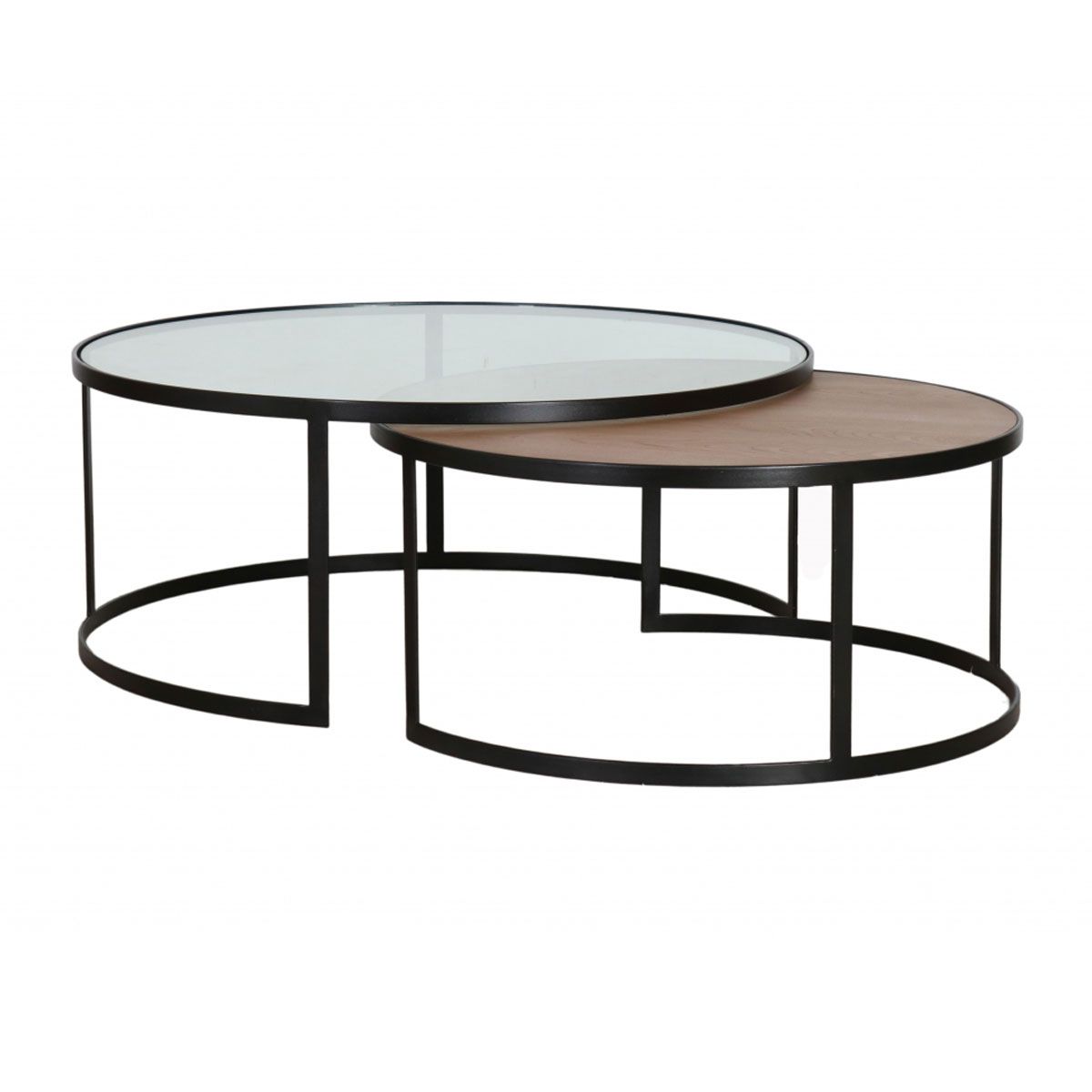 Lunar nesting tables glass and wood tops