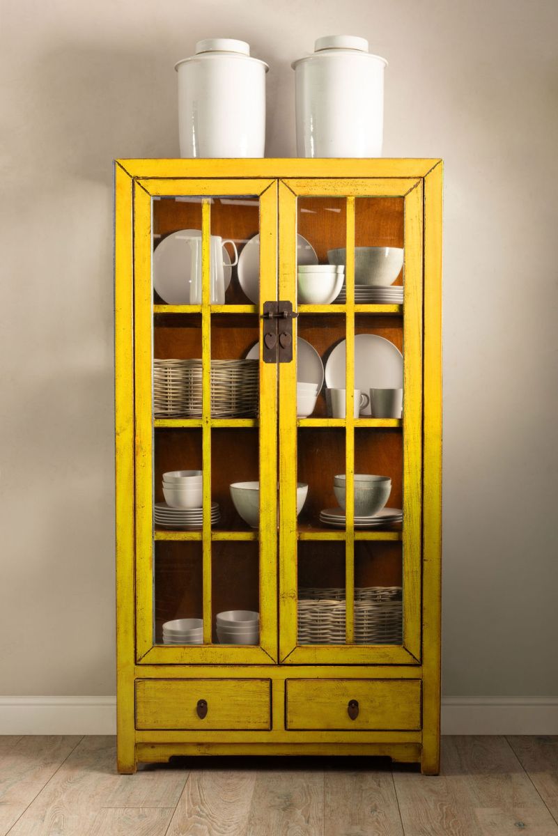Cabinet with glass doors and drawers