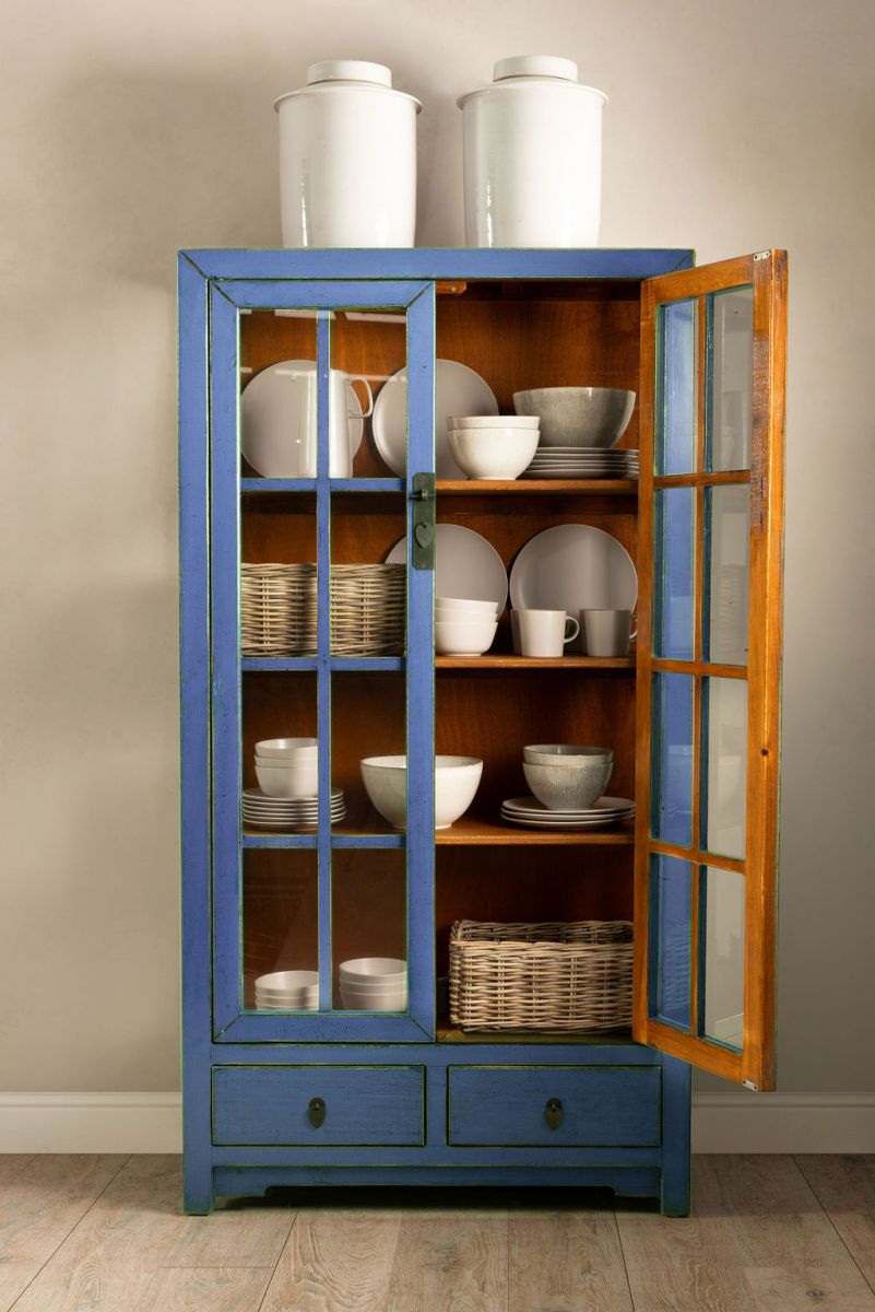 Cabinet with glass doors and drawers