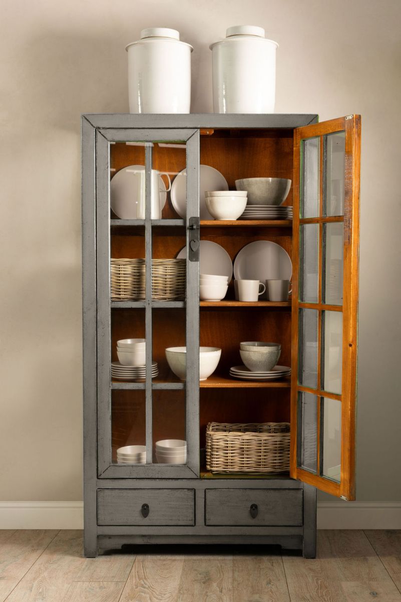 Cabinet with glass doors and drawers