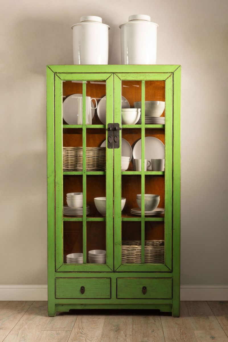 Cabinet with glass doors and drawers