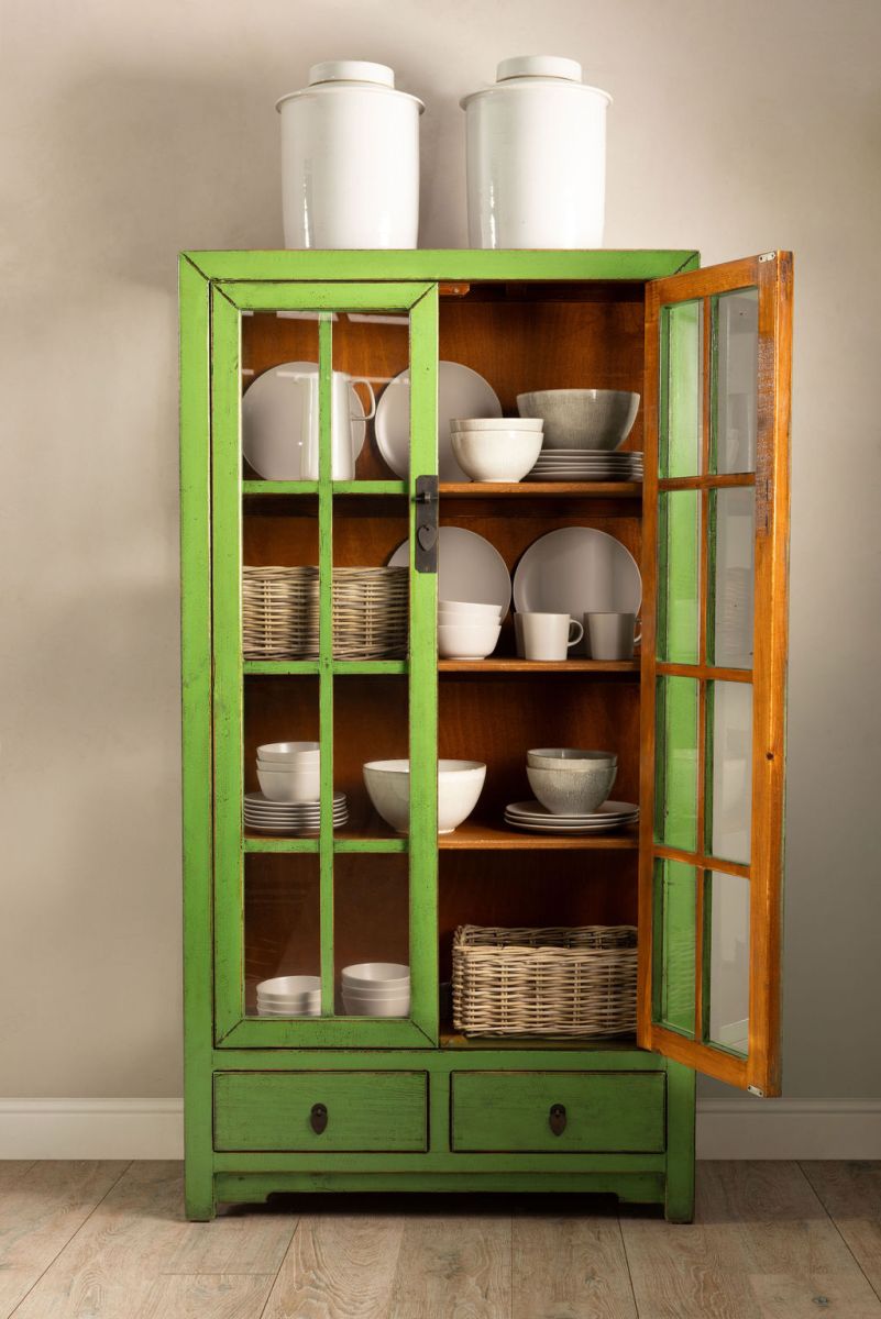 Cabinet with glass doors and drawers