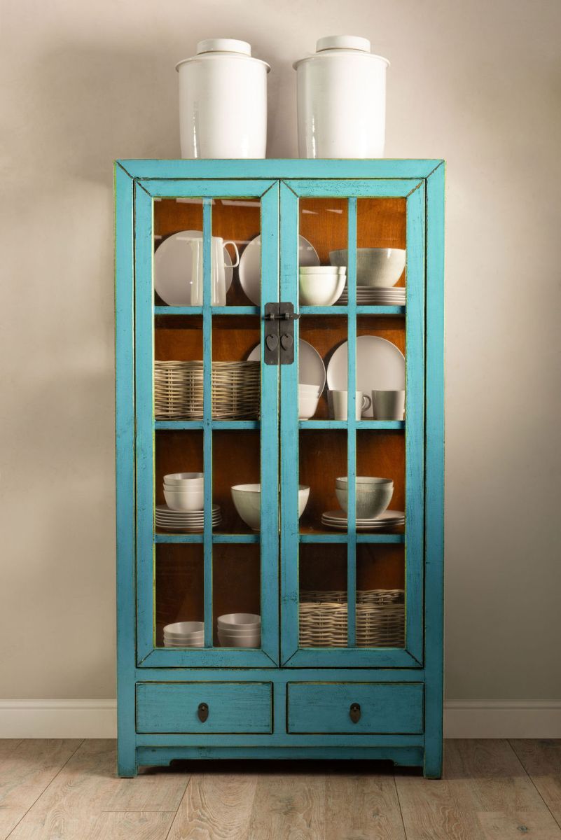 Cabinet with glass doors and drawers