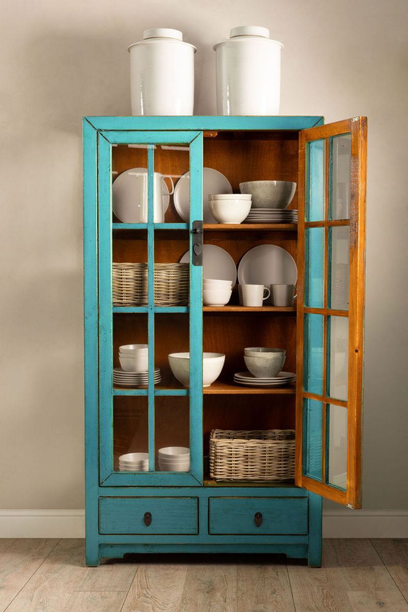 Cabinet with glass doors and drawers